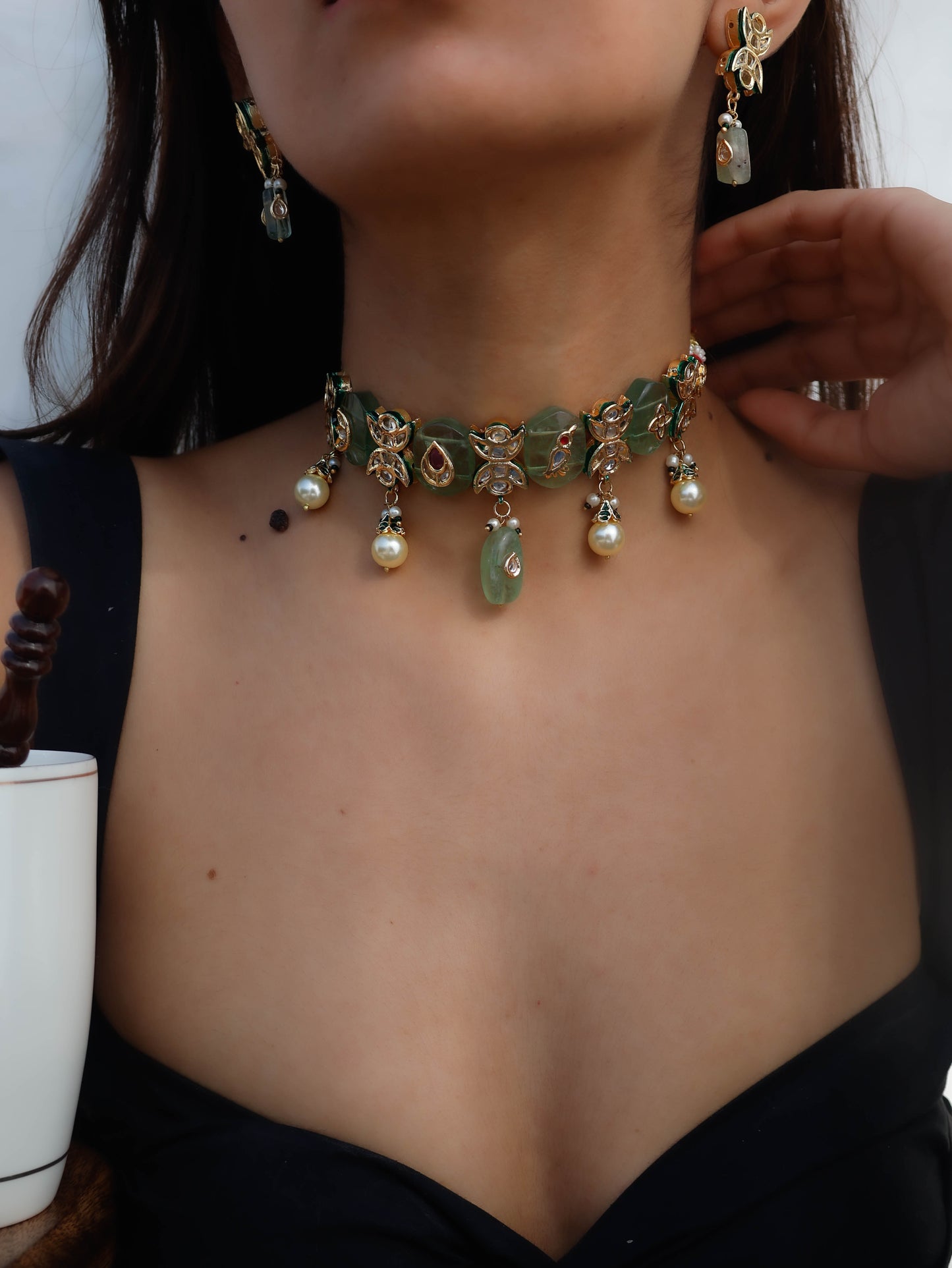 Rami Mint-Green Kundan Choker Necklace Set