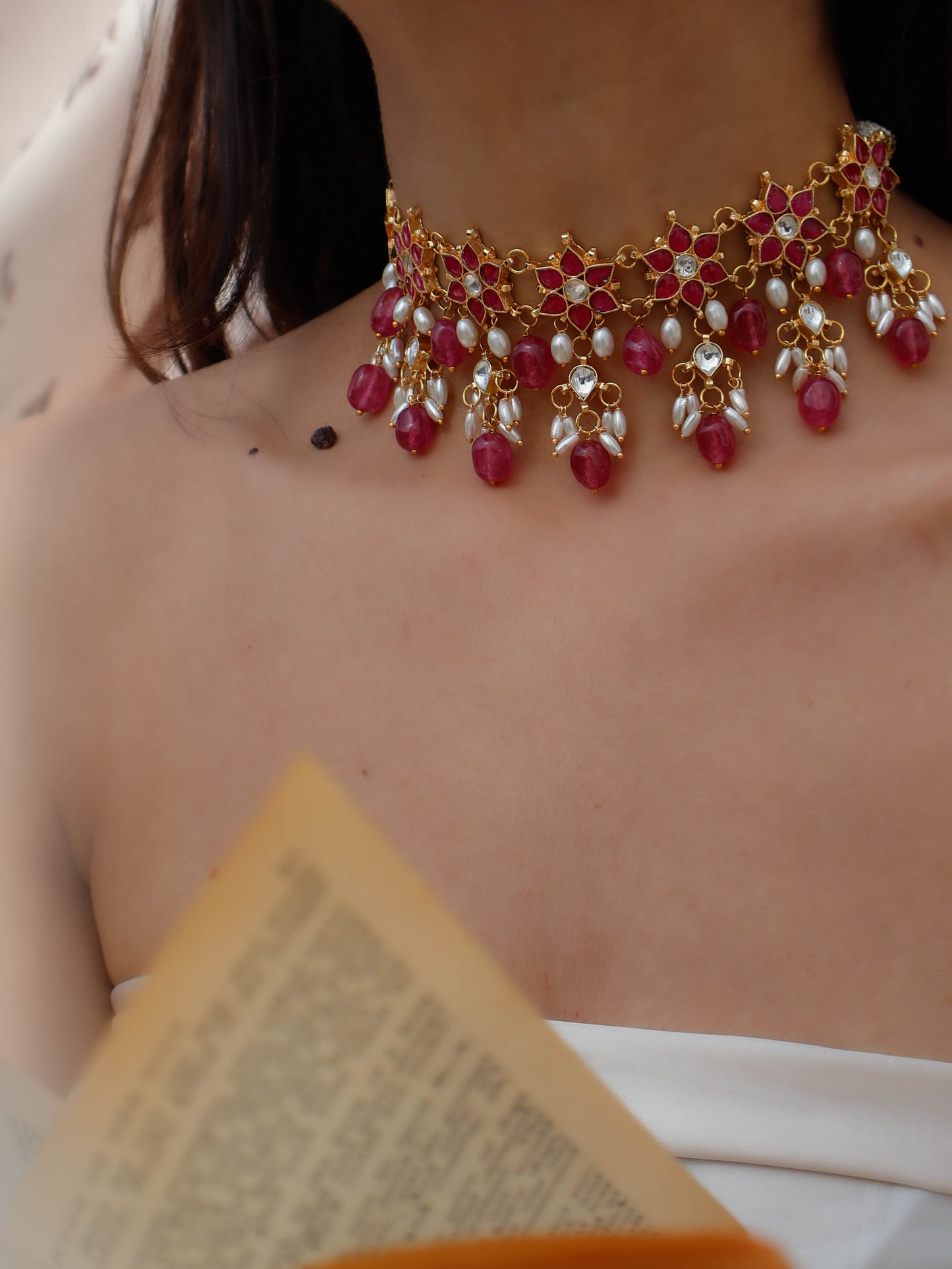 Lazina Pink Kundan Choker Necklace