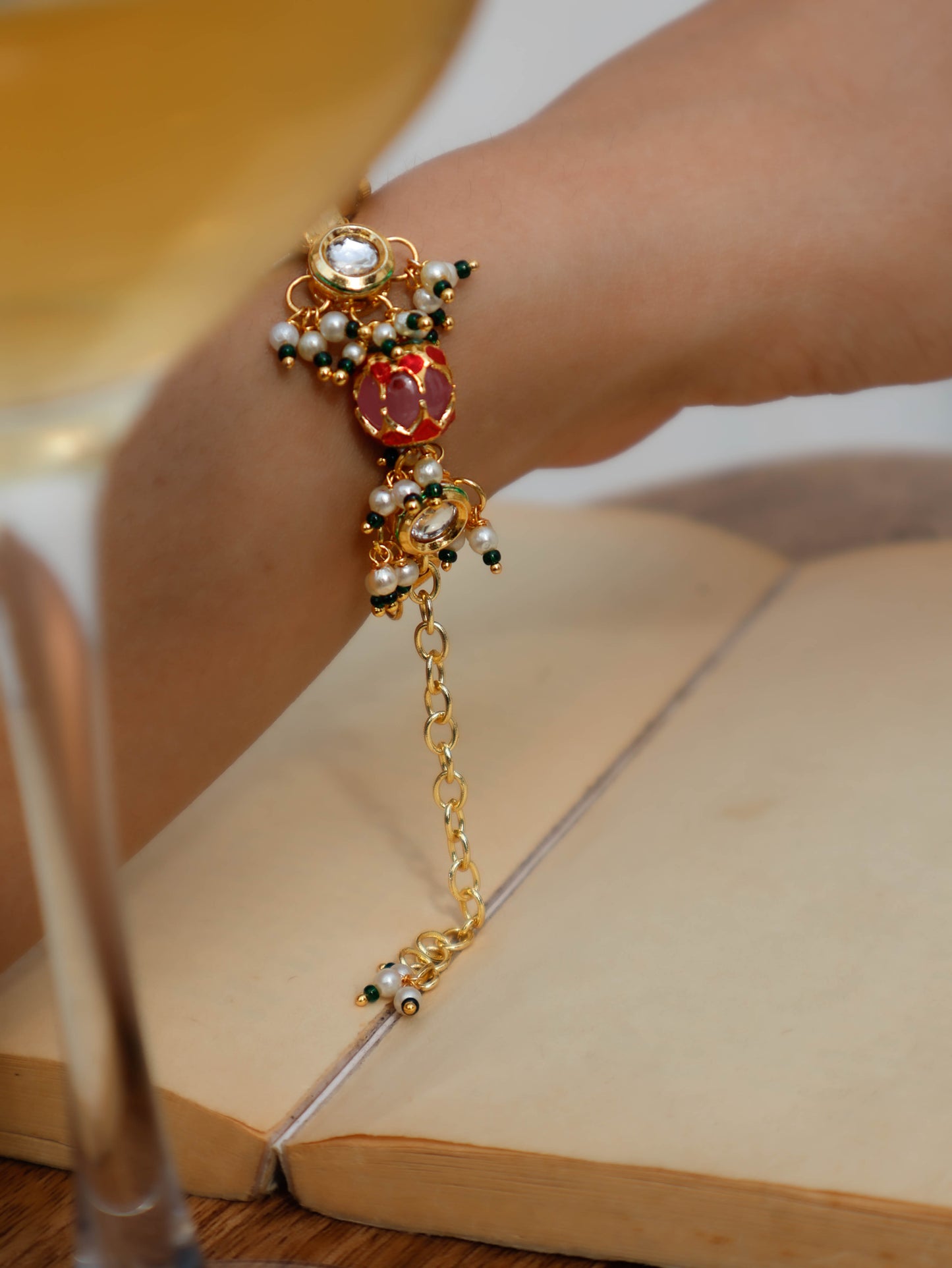 Rutvi Peachy Pink Kundan Wrist Watch