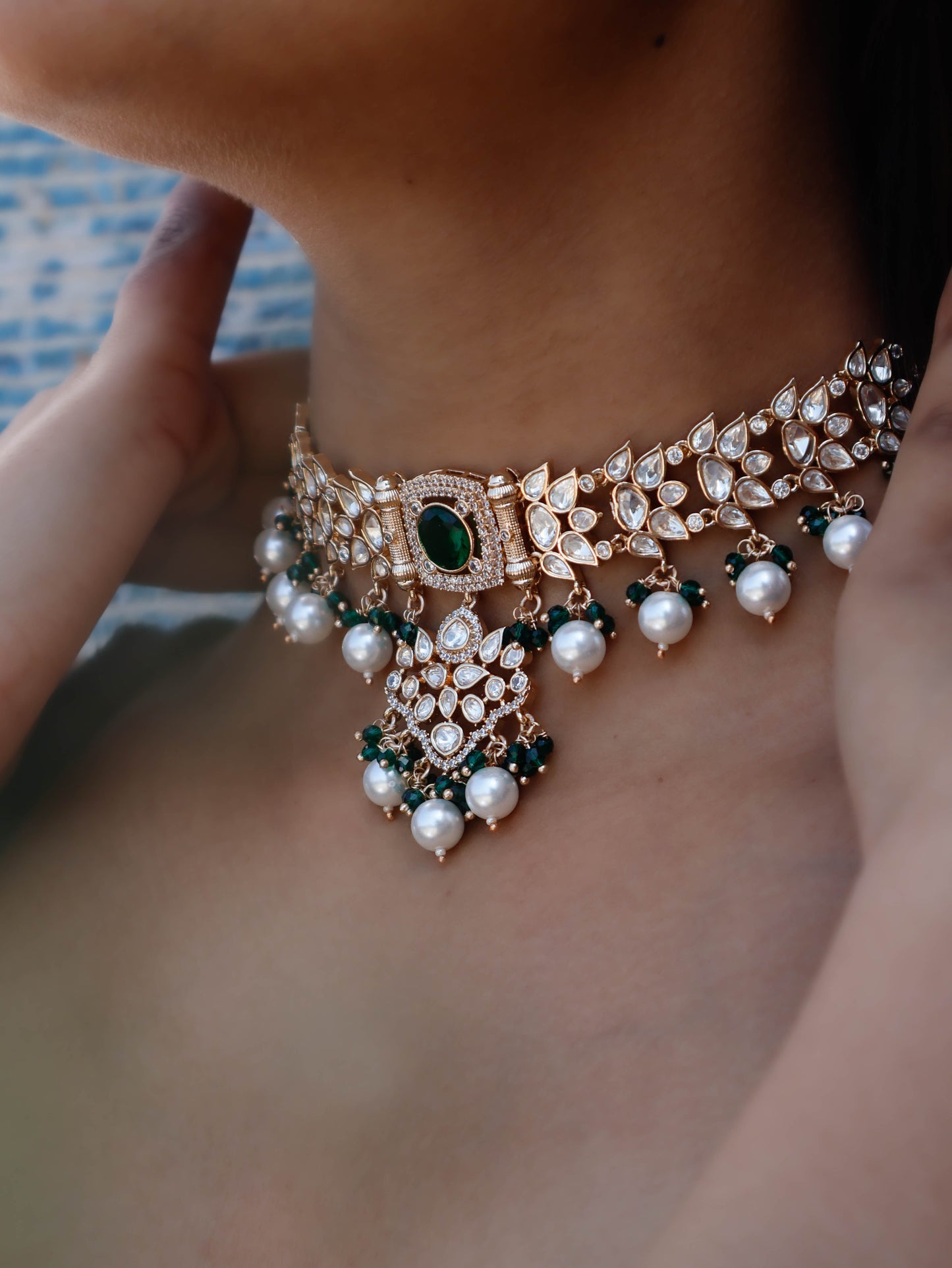 Naseem Green Kundan Necklace Set