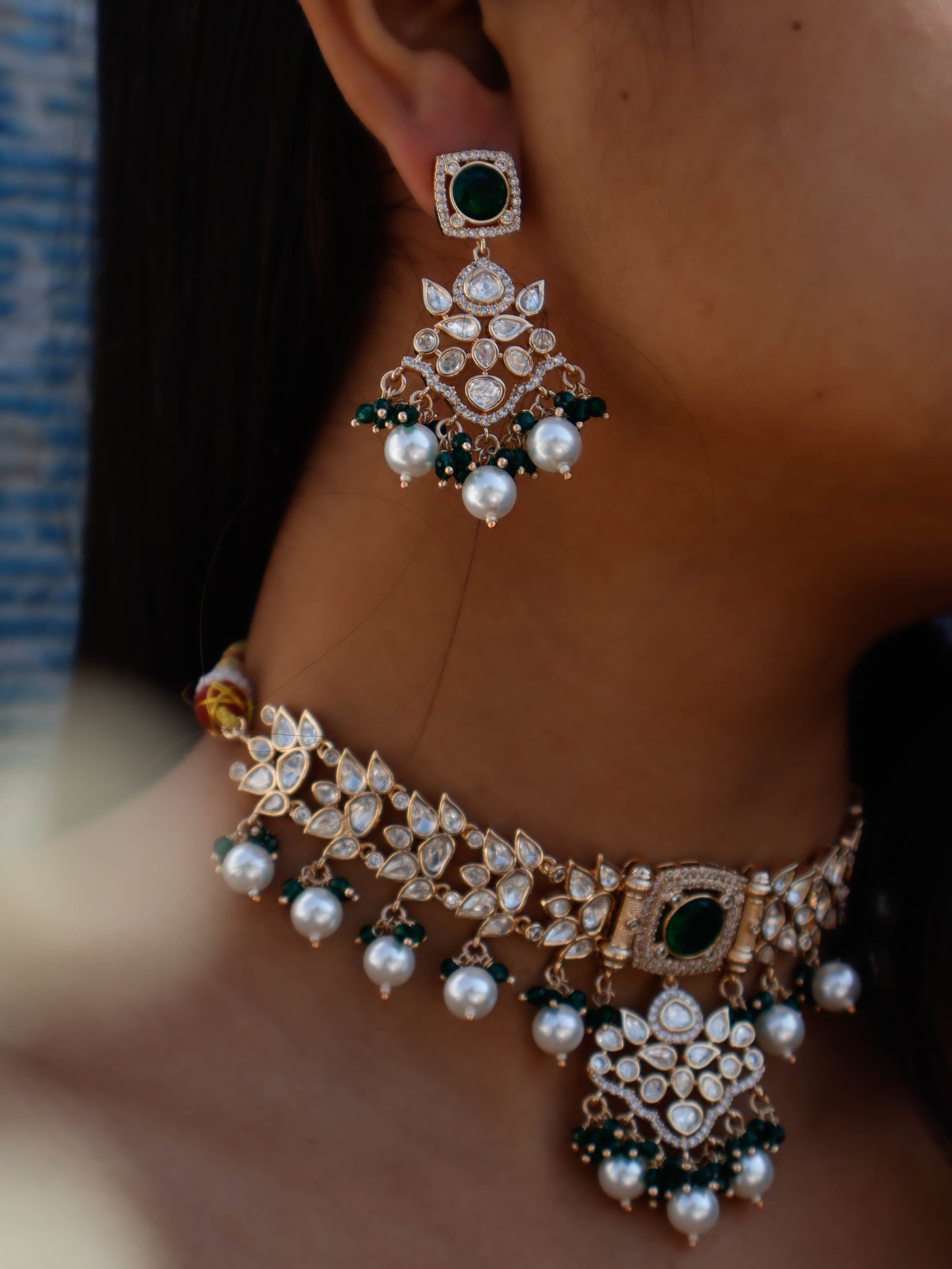 Naseem Green Kundan Necklace Set