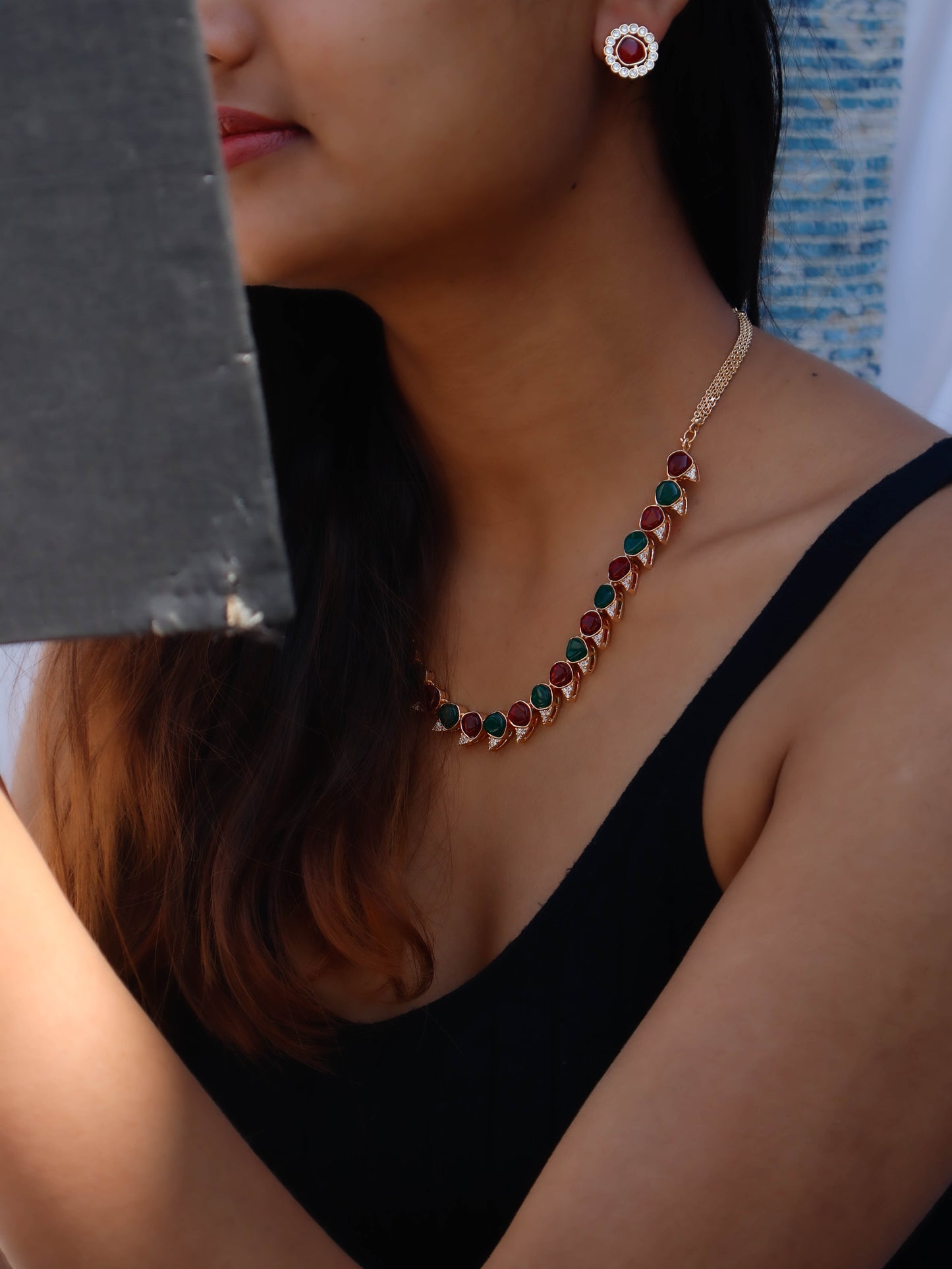 Laila Red-Green Necklace Set