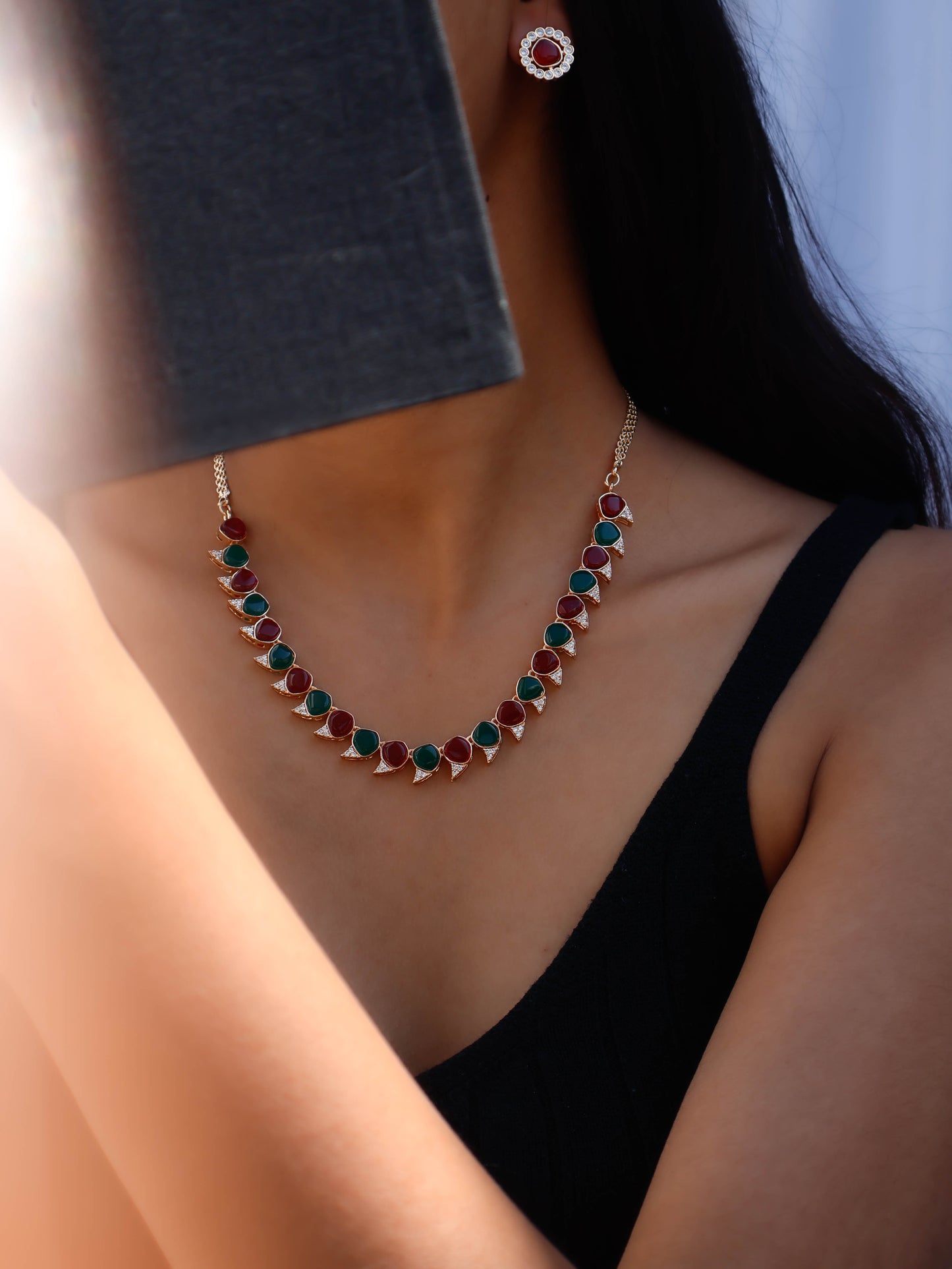 Laila Red-Green Necklace Set