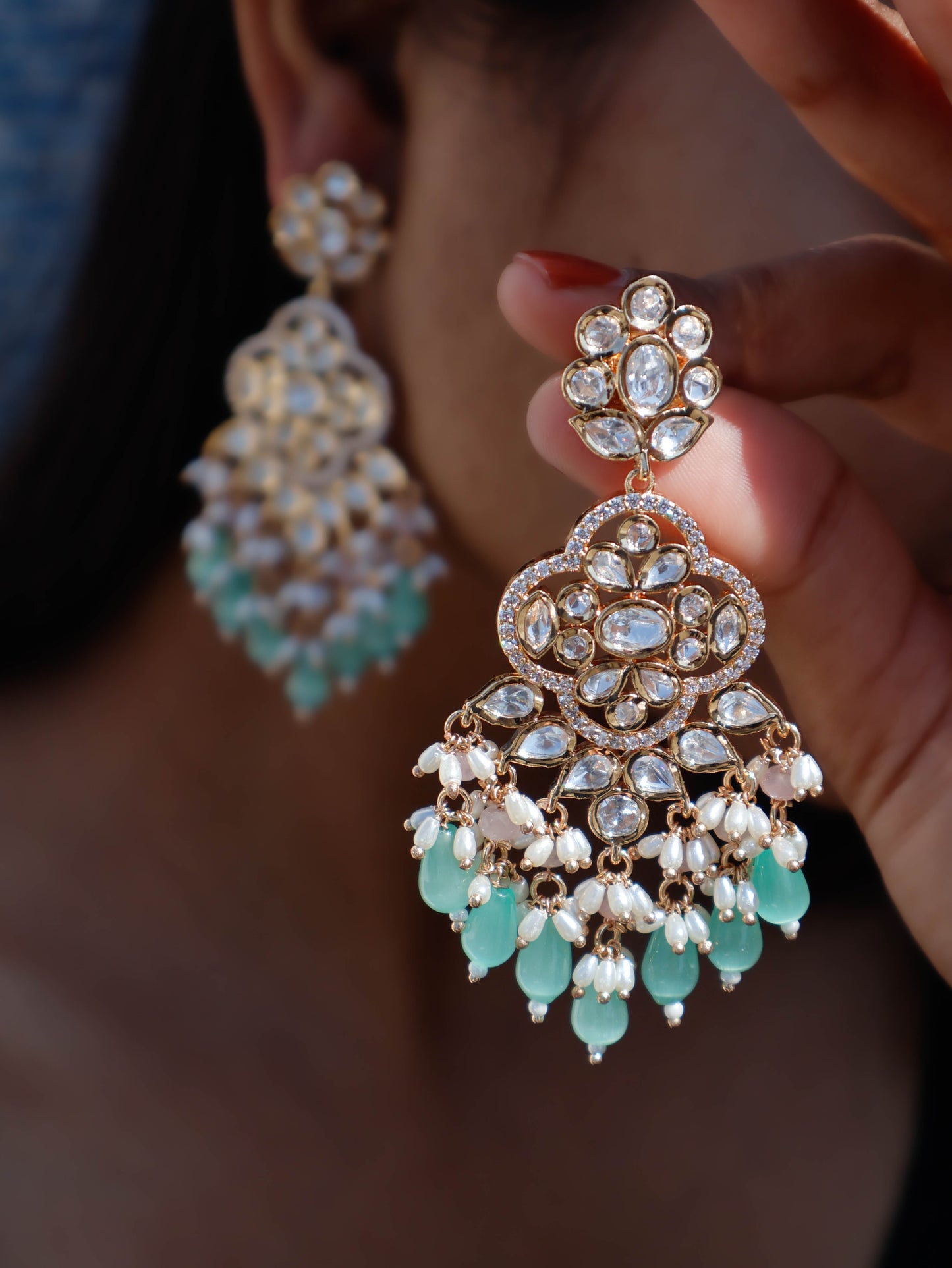 Yashfa Mint-Green Polki Earrings