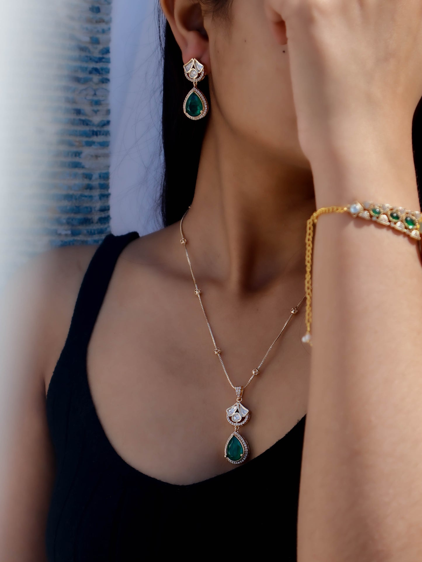 Sama Green Polki Necklace Set