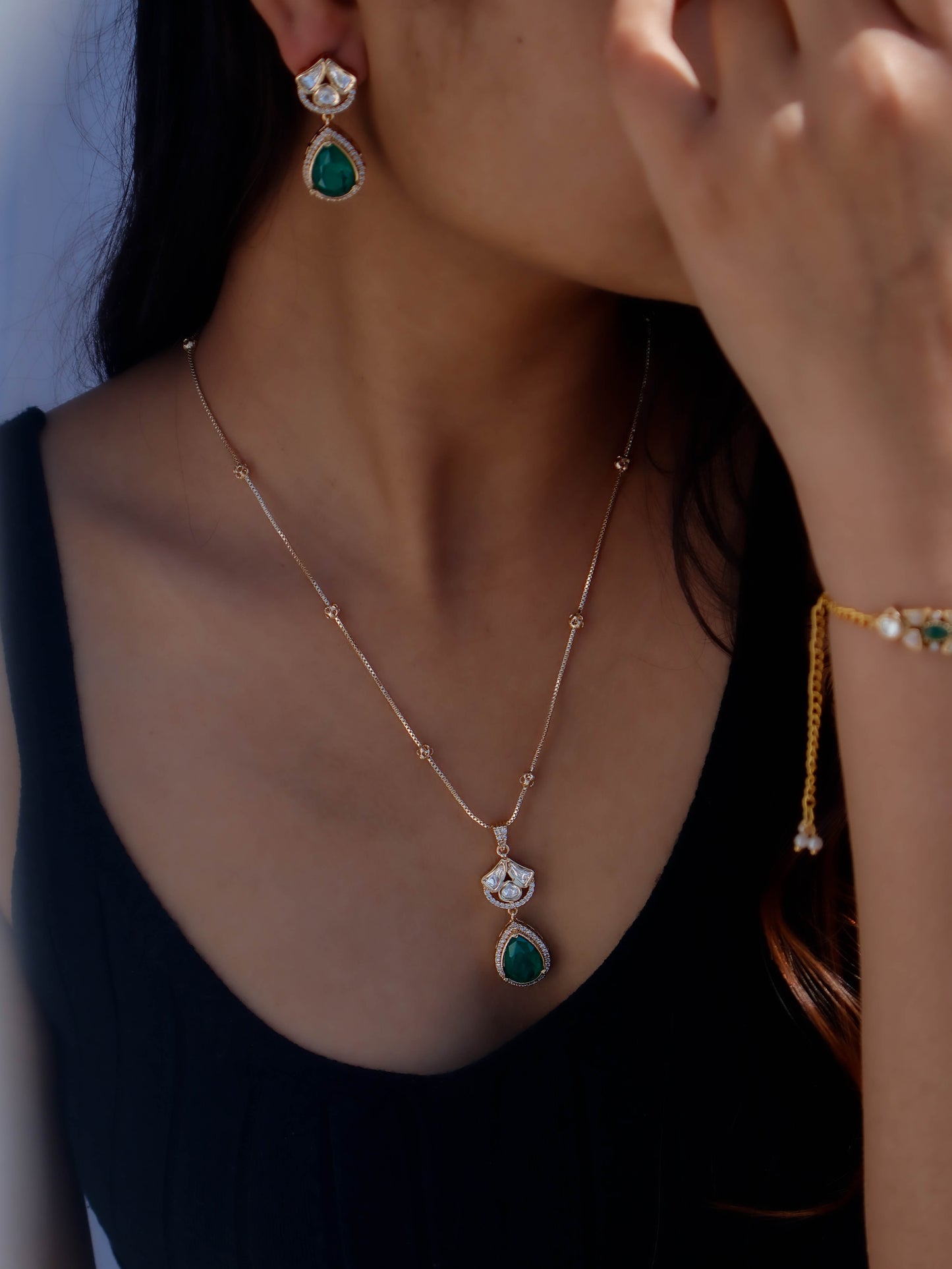 Sama Green Polki Necklace Set
