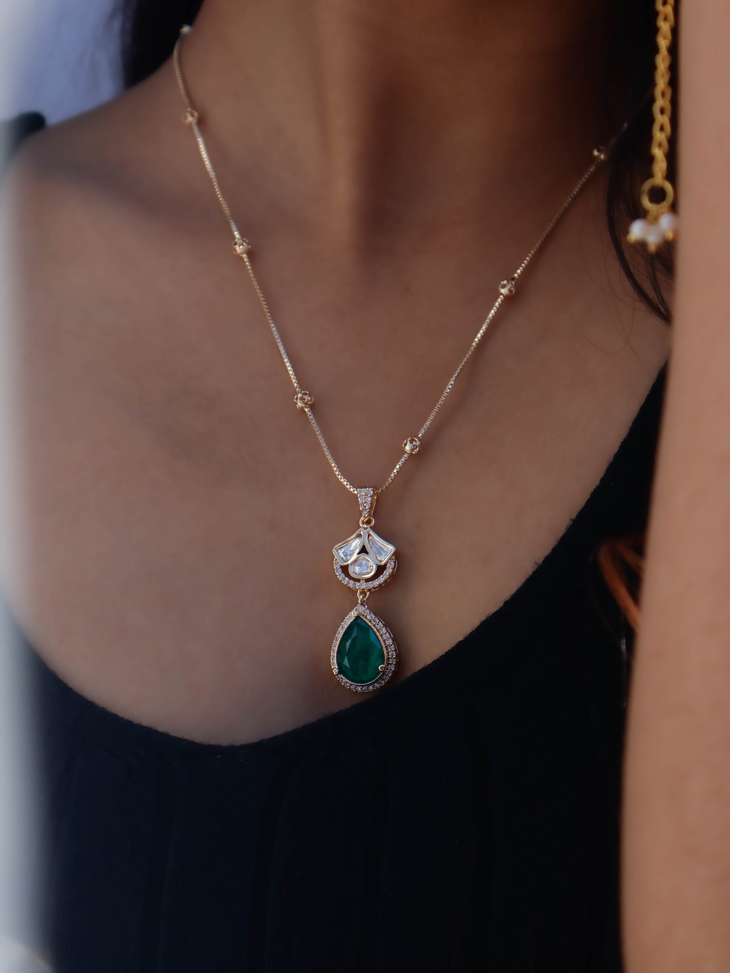 Sama Green Polki Necklace Set
