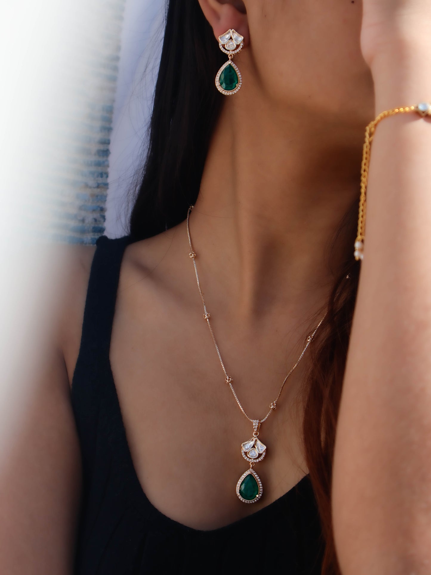 Sama Green Polki Necklace Set