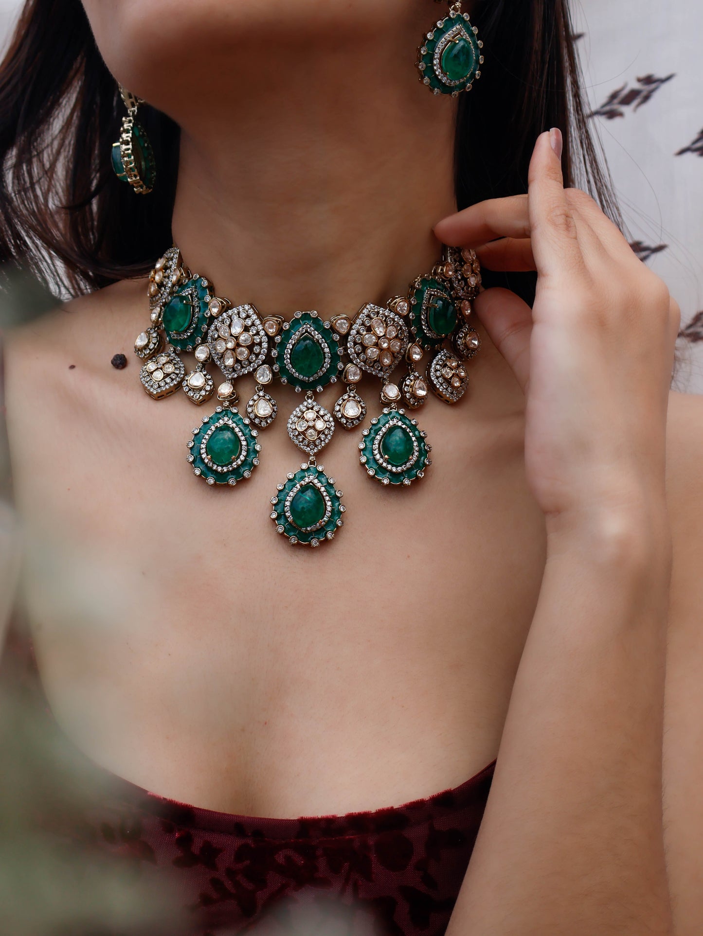Macie Green Polki Necklace Set
