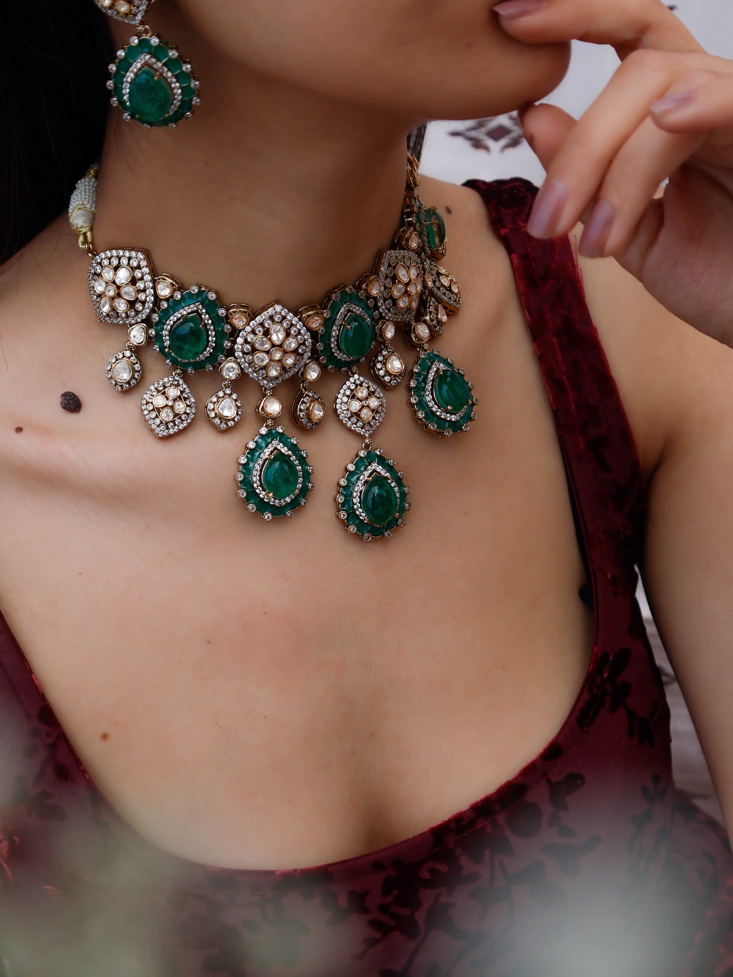 Macie Green Polki Necklace Set