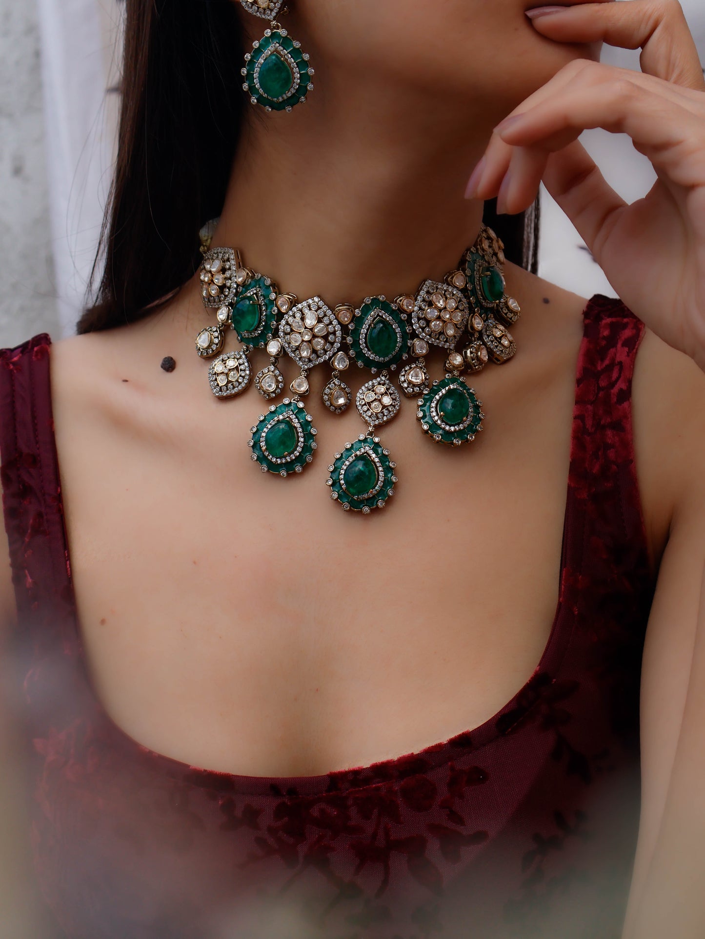 Macie Green Polki Necklace Set