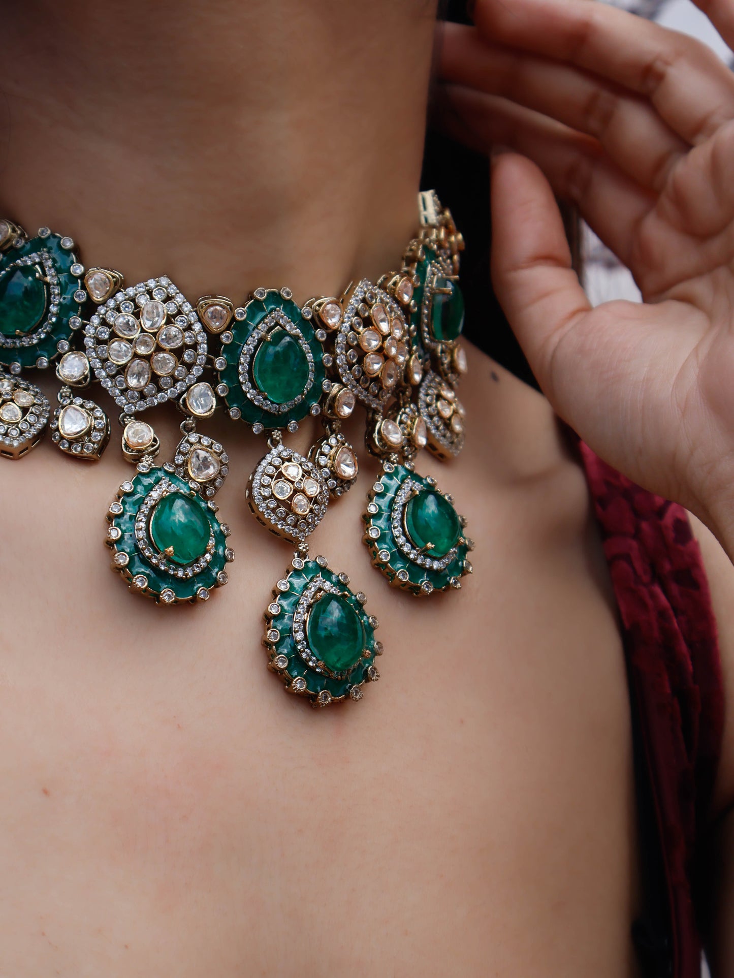 Macie Green Polki Necklace Set