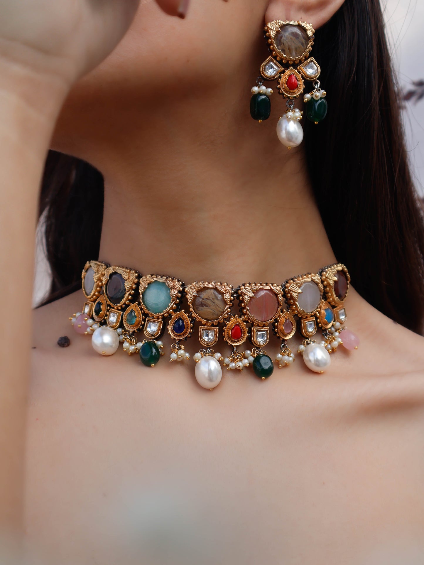 Tarini Multicolored Kundan Choker Necklace Set