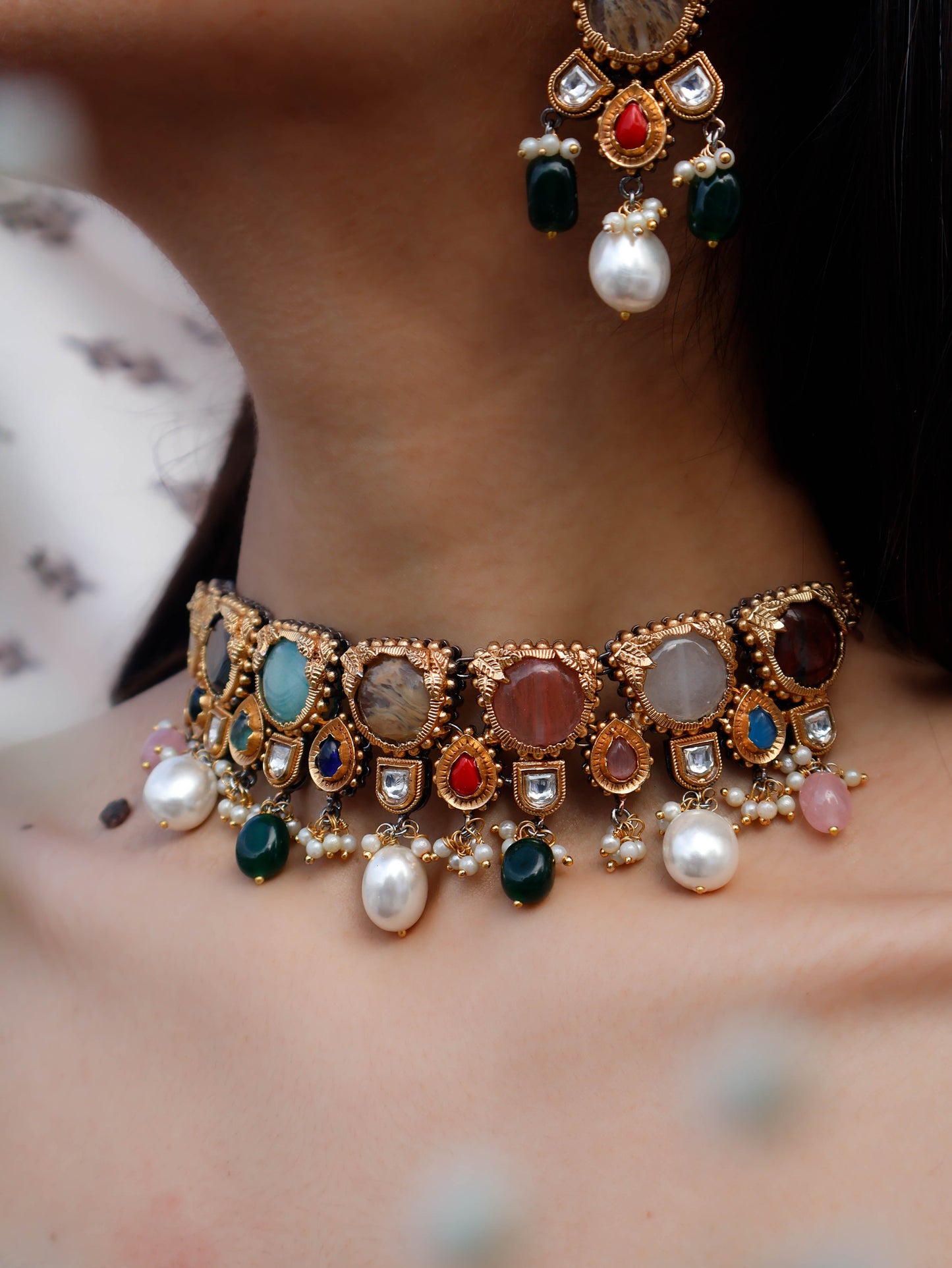 Tarini Multicolored Kundan Choker Necklace Set