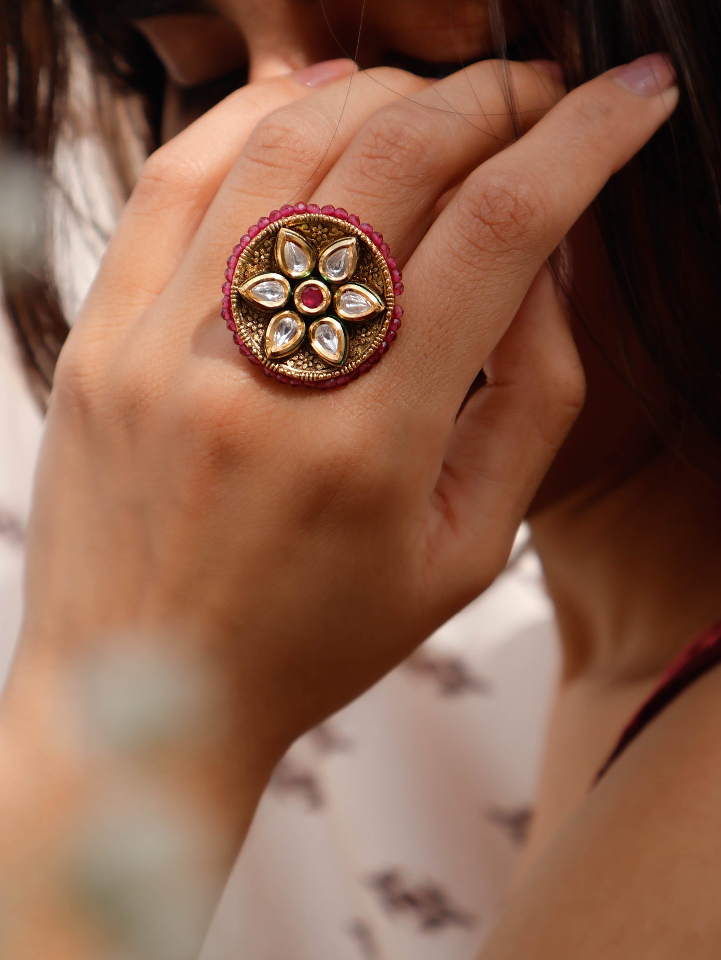 Aarzu Kundan Embossed Ring