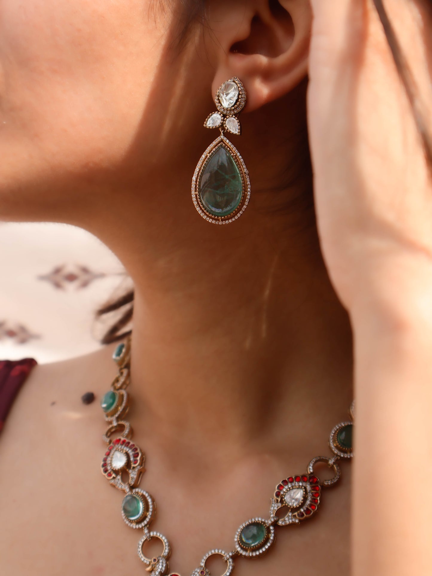Parker Red-Green Polki Necklace Set