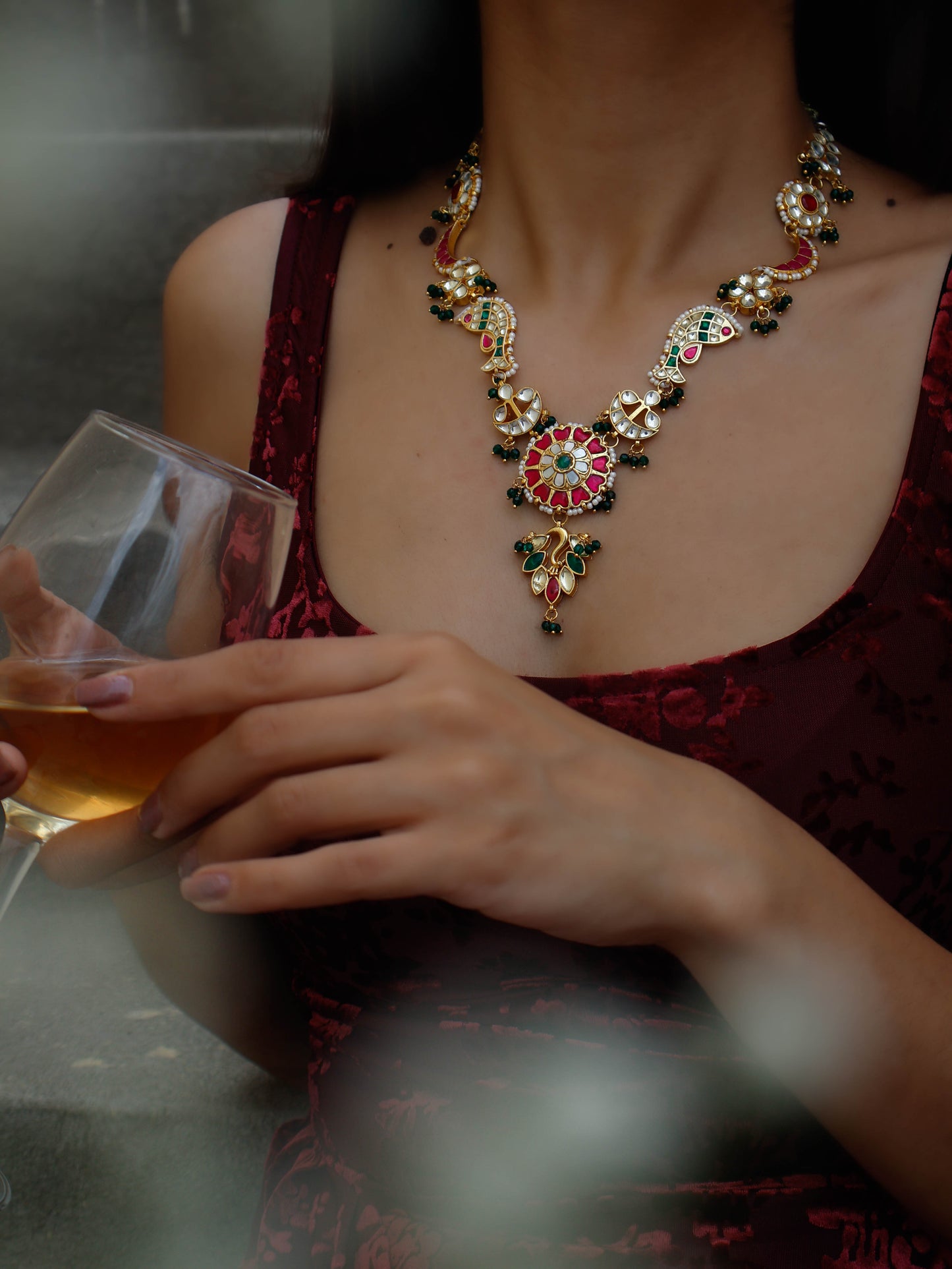 Pisces Red-Green Kundan Necklace