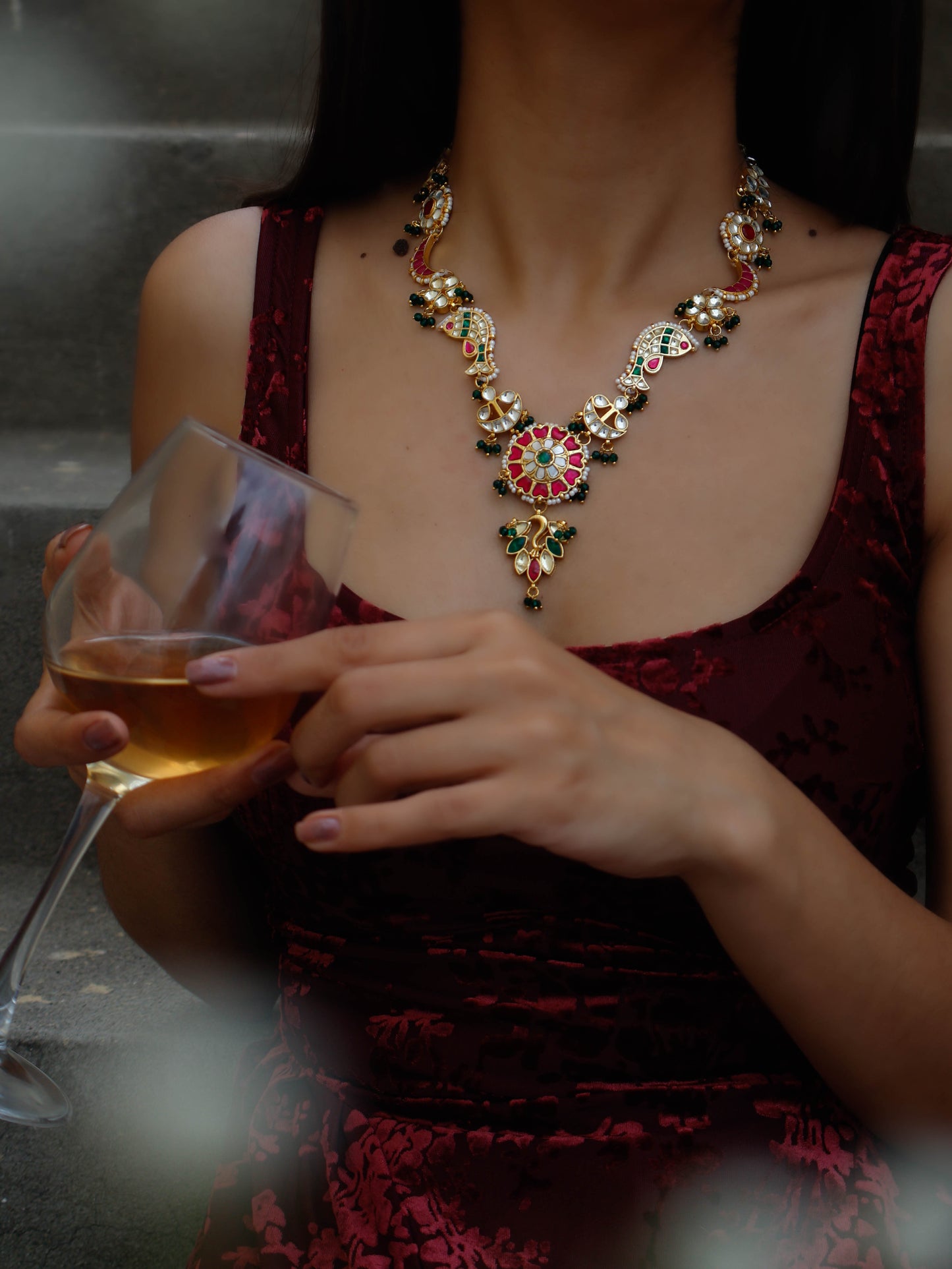 Pisces Red-Green Kundan Necklace