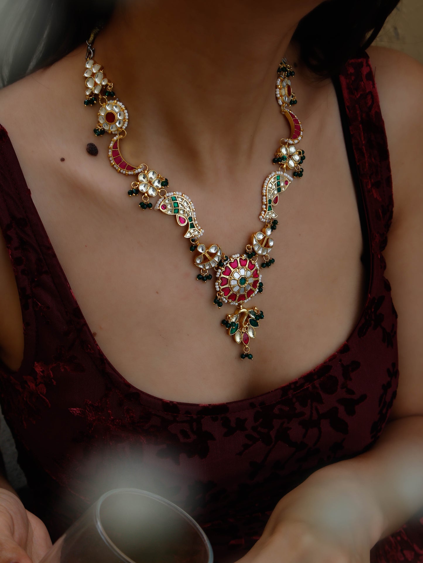Pisces Red-Green Kundan Necklace