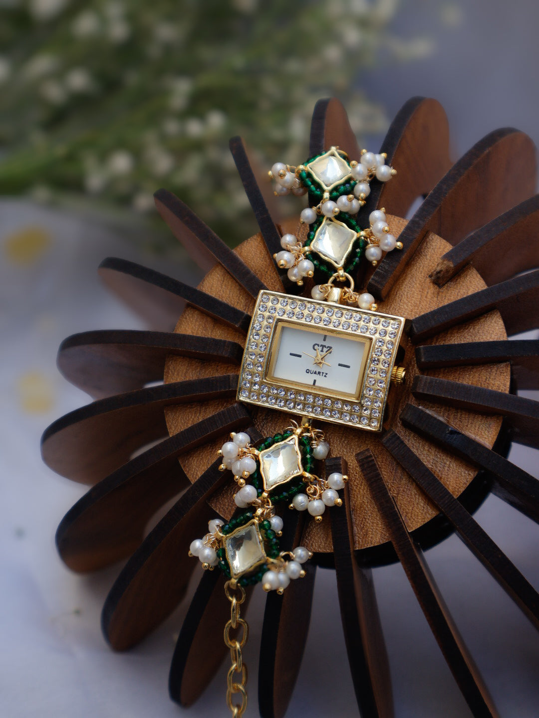 Navya Green Kundan Wrist Watch
