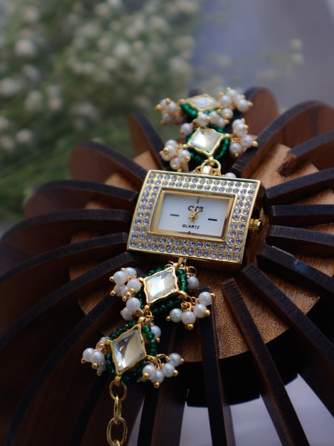 Navya Green Kundan Wrist Watch
