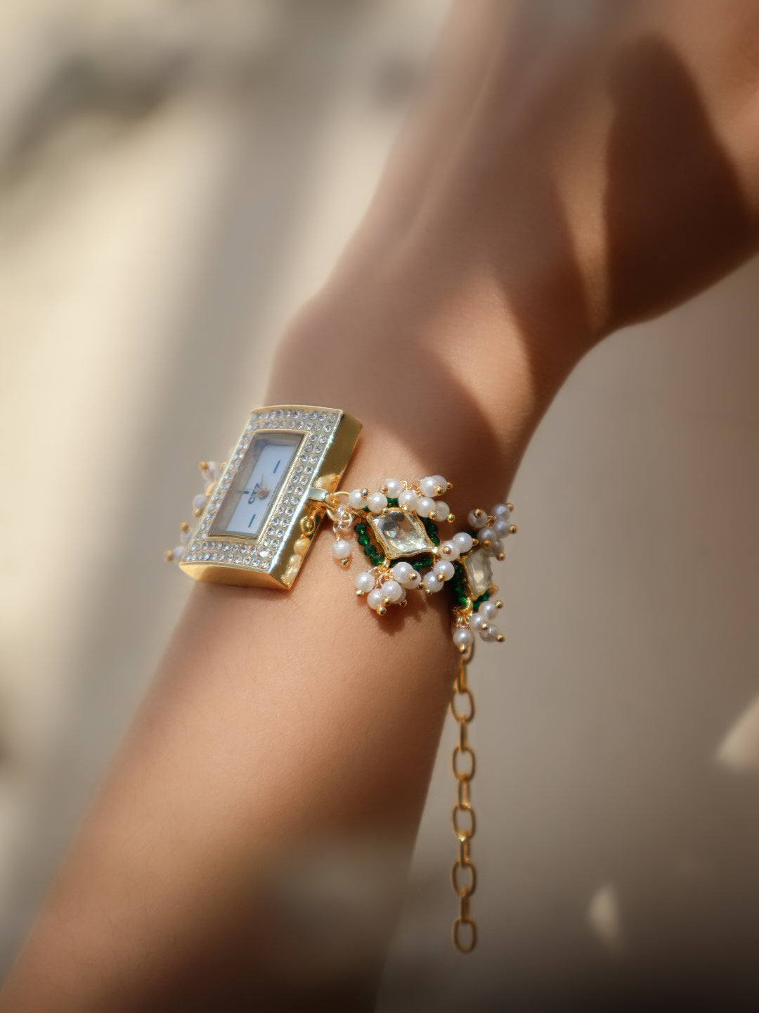 Navya Green Kundan Wrist Watch