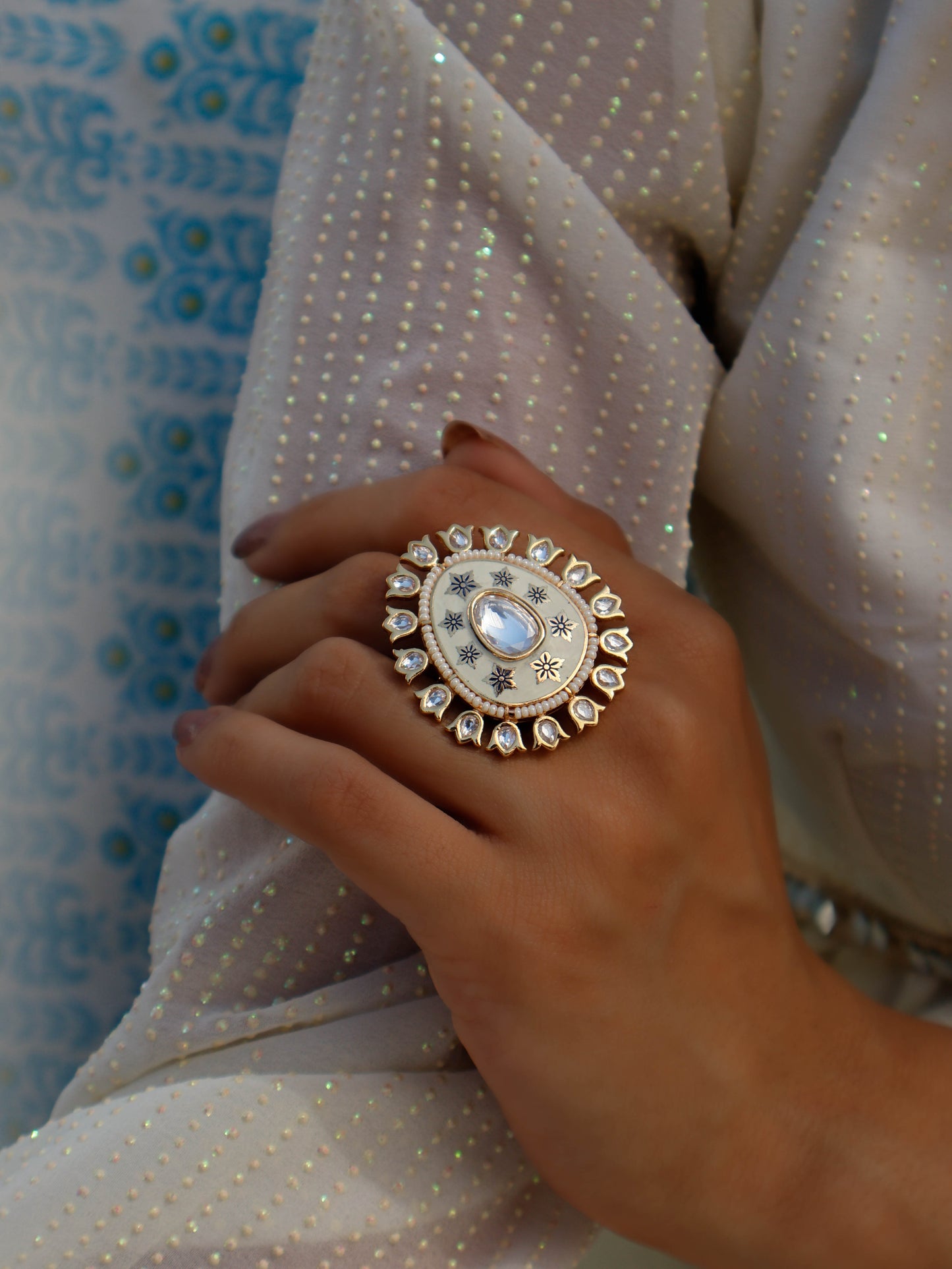 Rayaan Meenakari Polki Ring