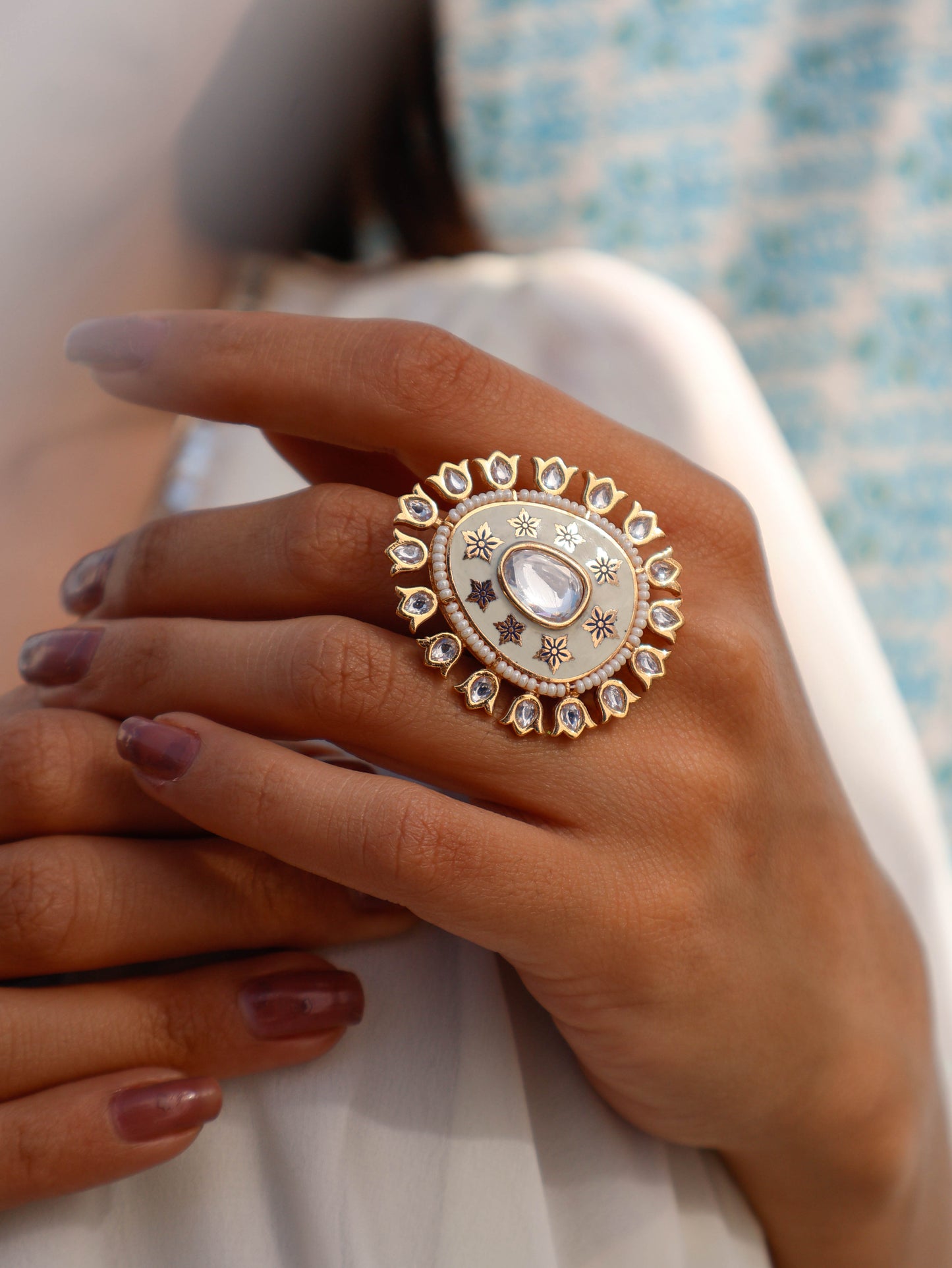 Rayaan Meenakari Polki Ring