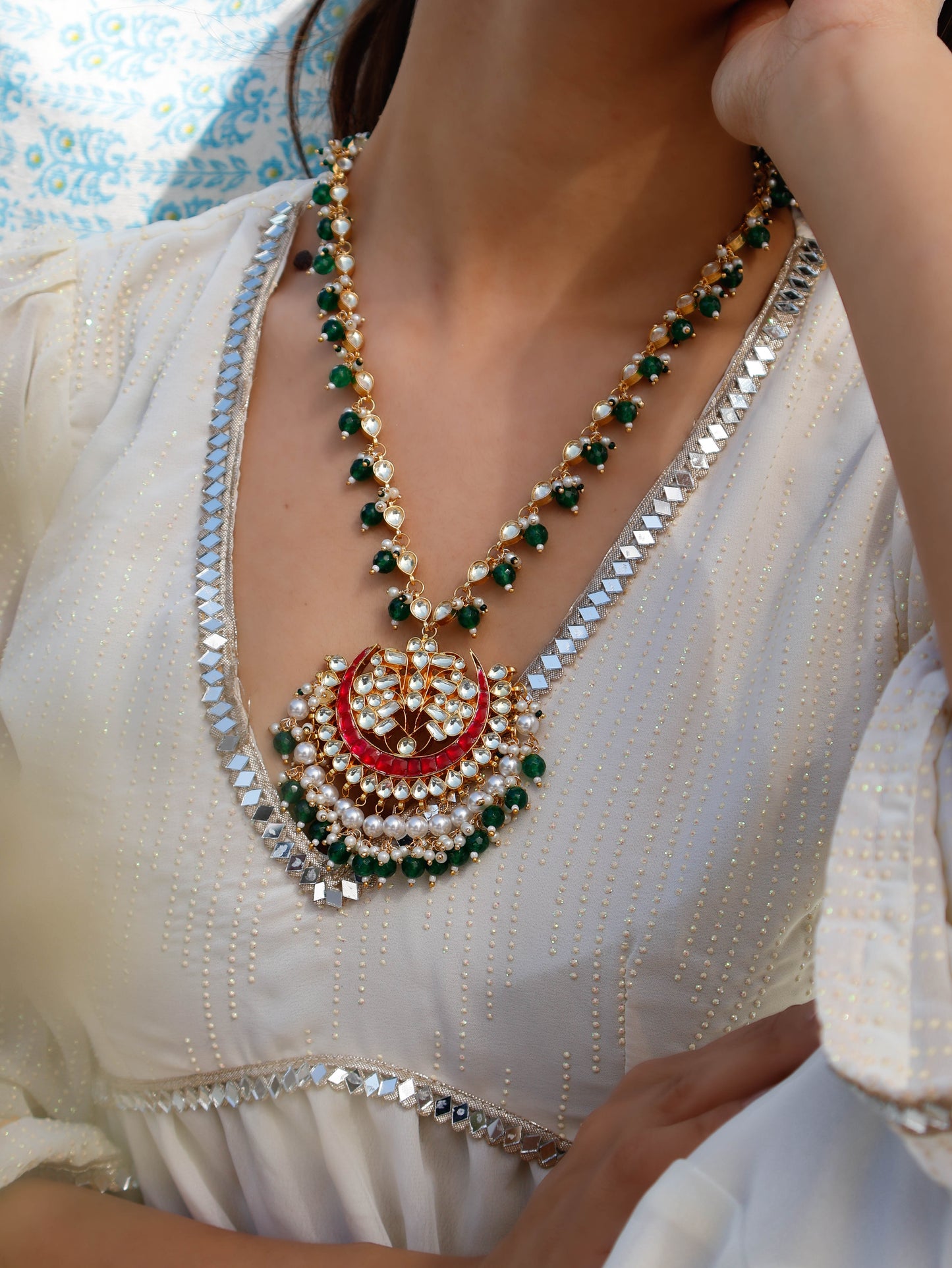 Farida Green-Red Kundan Necklace