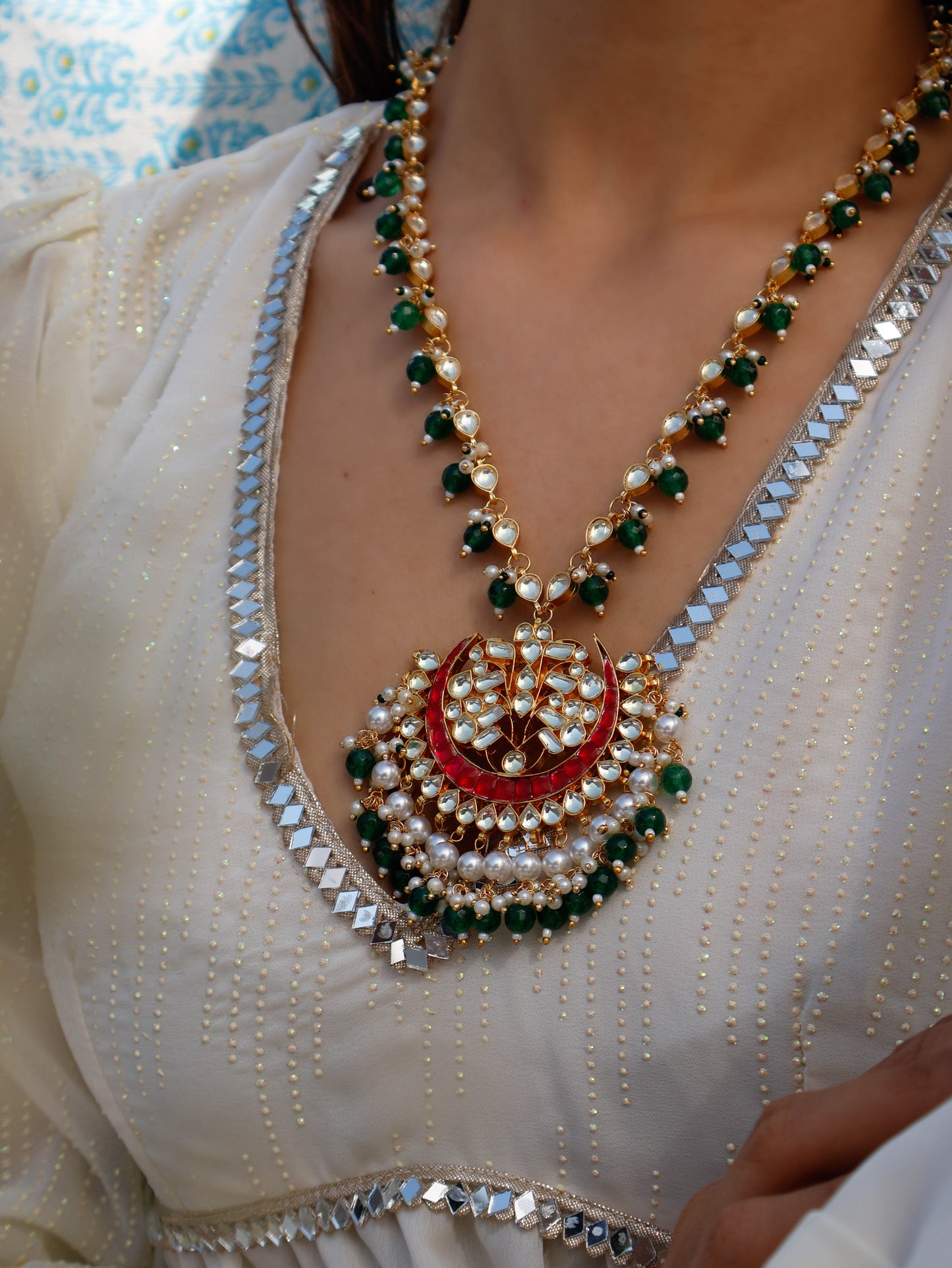 Farida Green-Red Kundan Necklace