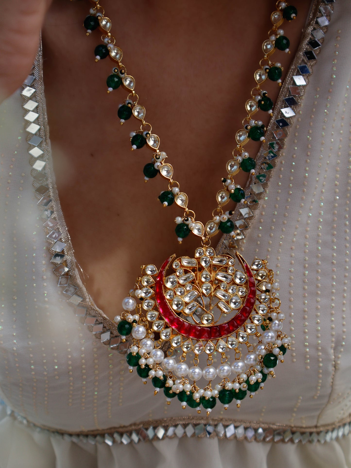 Farida Green-Red Kundan Necklace