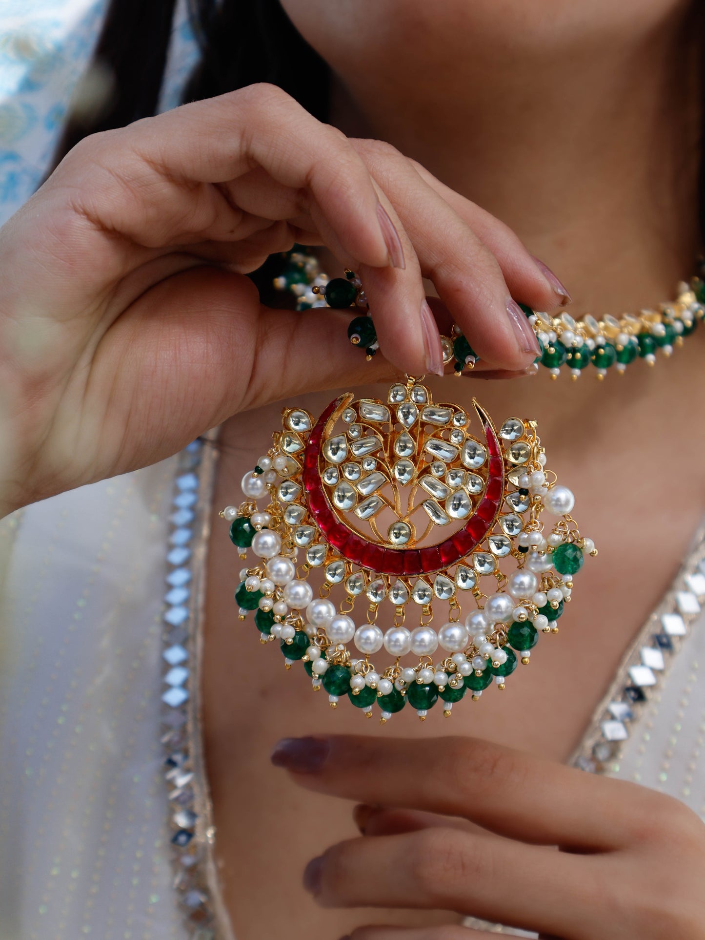 Farida Green-Red Kundan Necklace