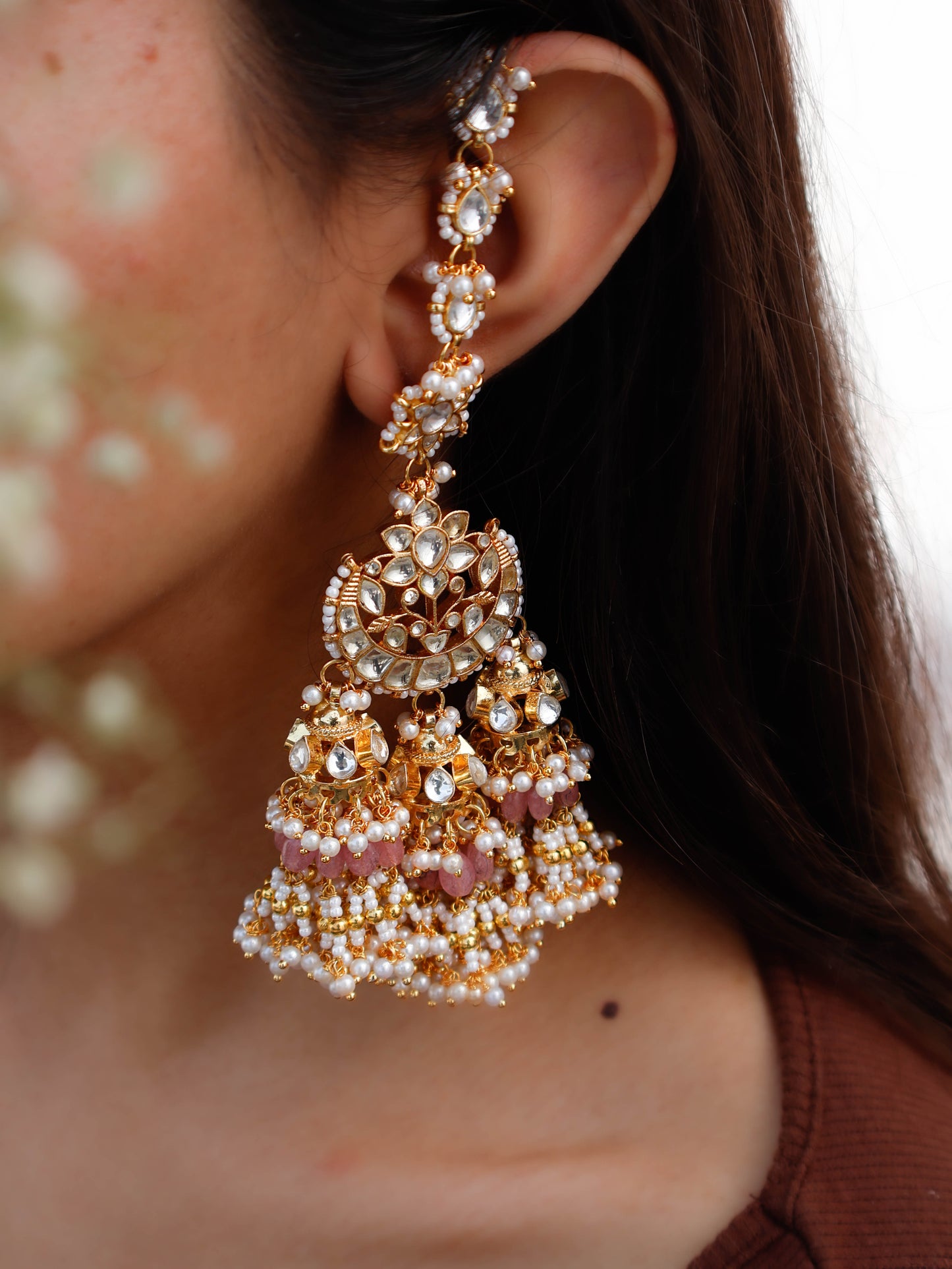 Shubha Pink Kundan Jhumka Earrings