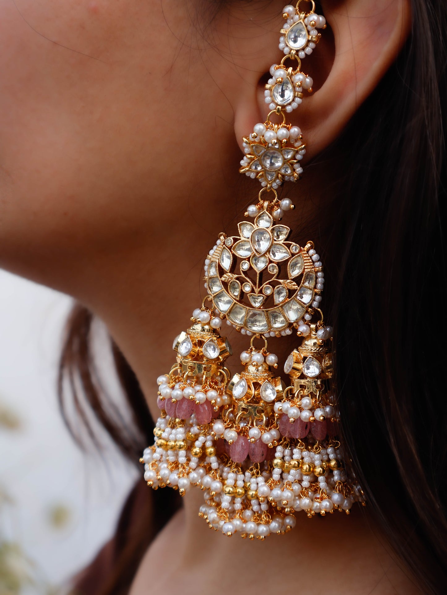 Shubha Pink Kundan Jhumka Earrings