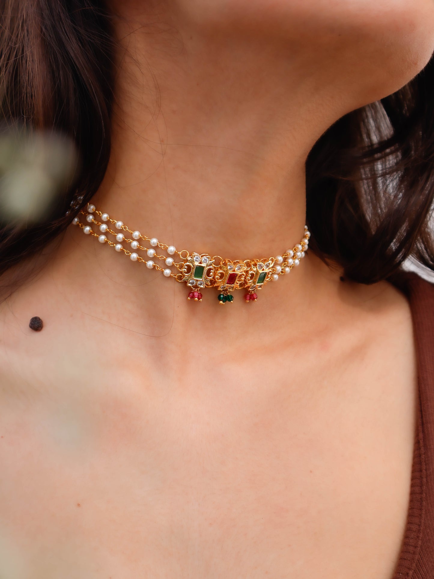 Uzra Red & Green Kundan Choker Necklace