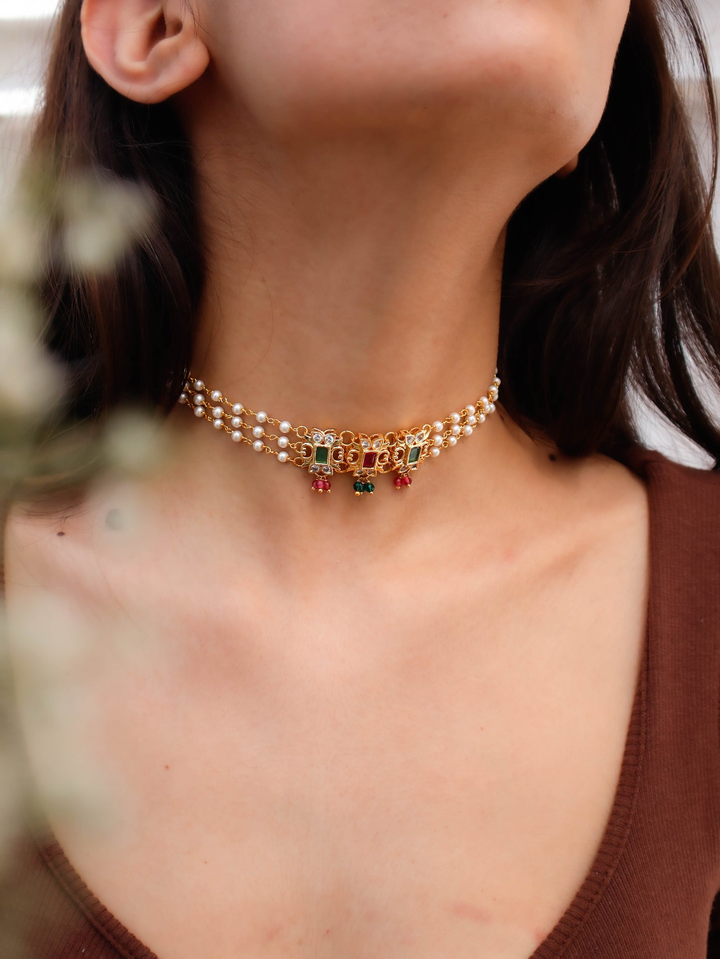 Uzra Red & Green Kundan Choker Necklace