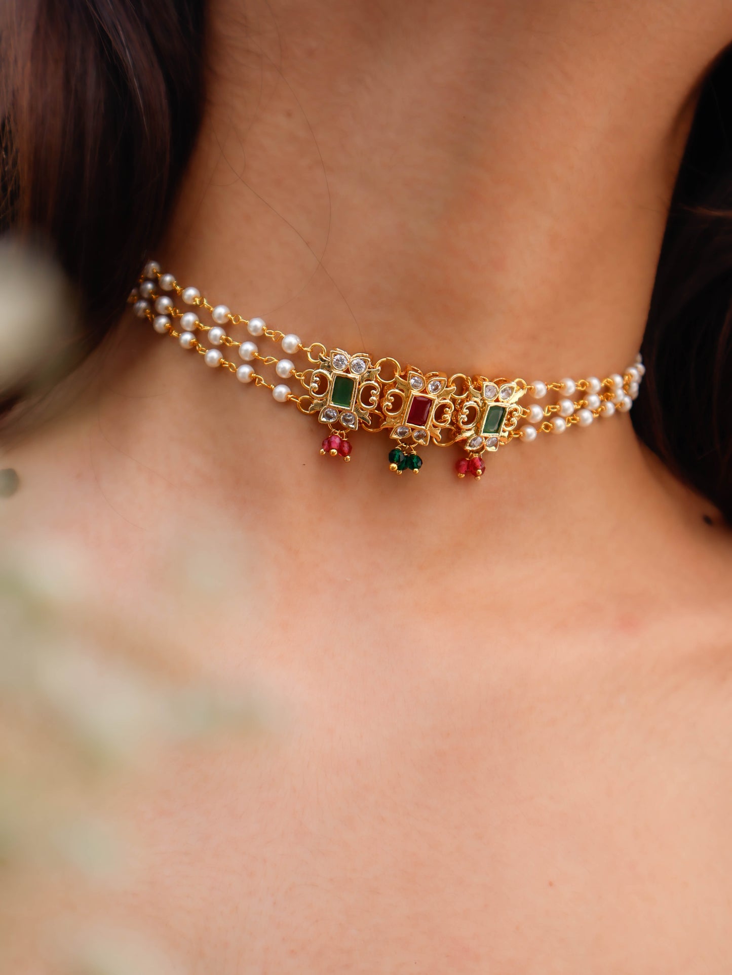 Uzra Red & Green Kundan Choker Necklace