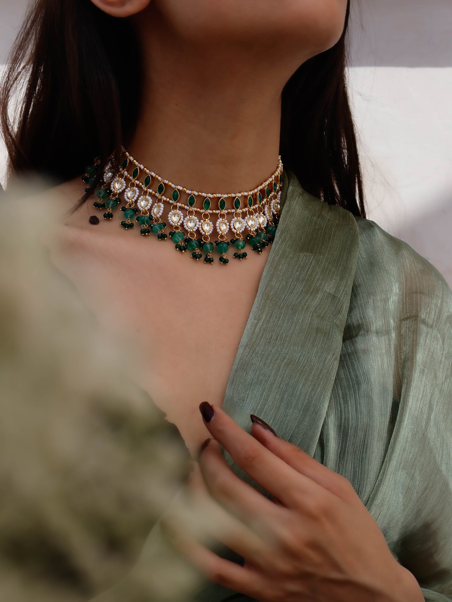 Bhavya Green Kundan Choker Necklace