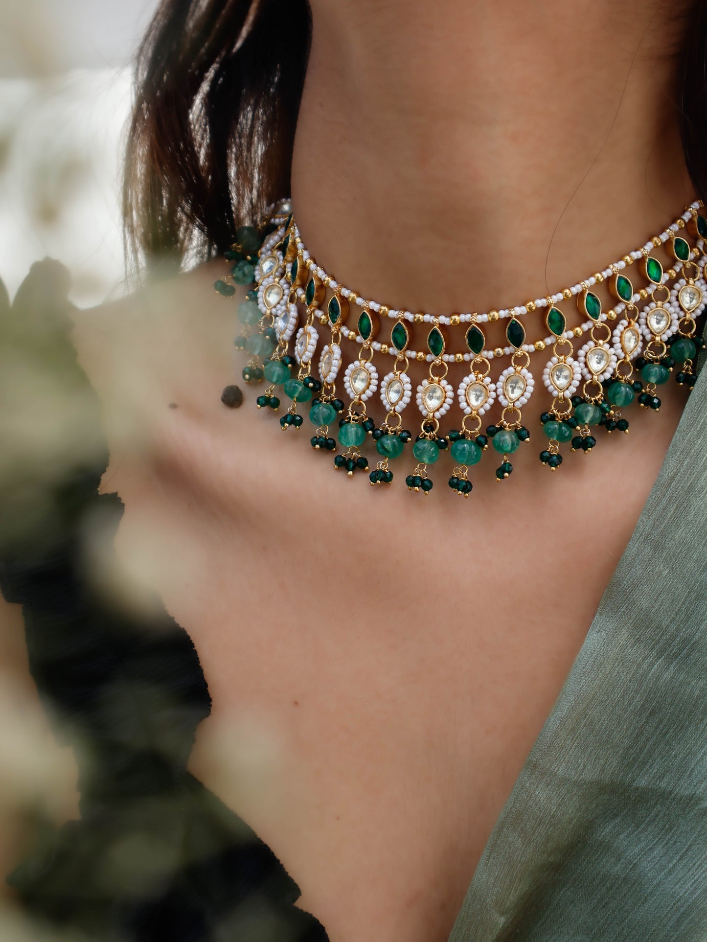 Bhavya Green Kundan Choker Necklace
