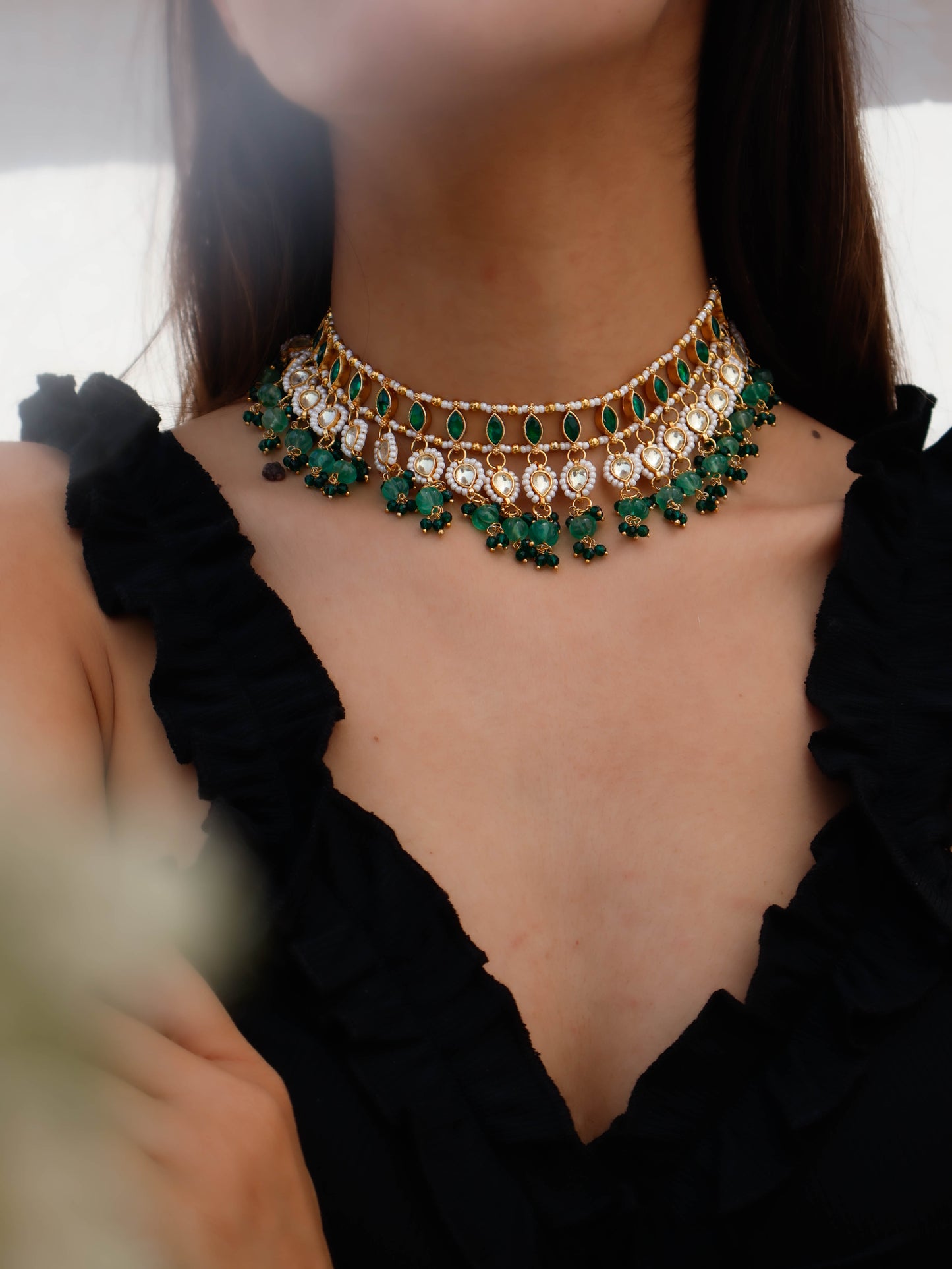 Bhavya Green Kundan Choker Necklace