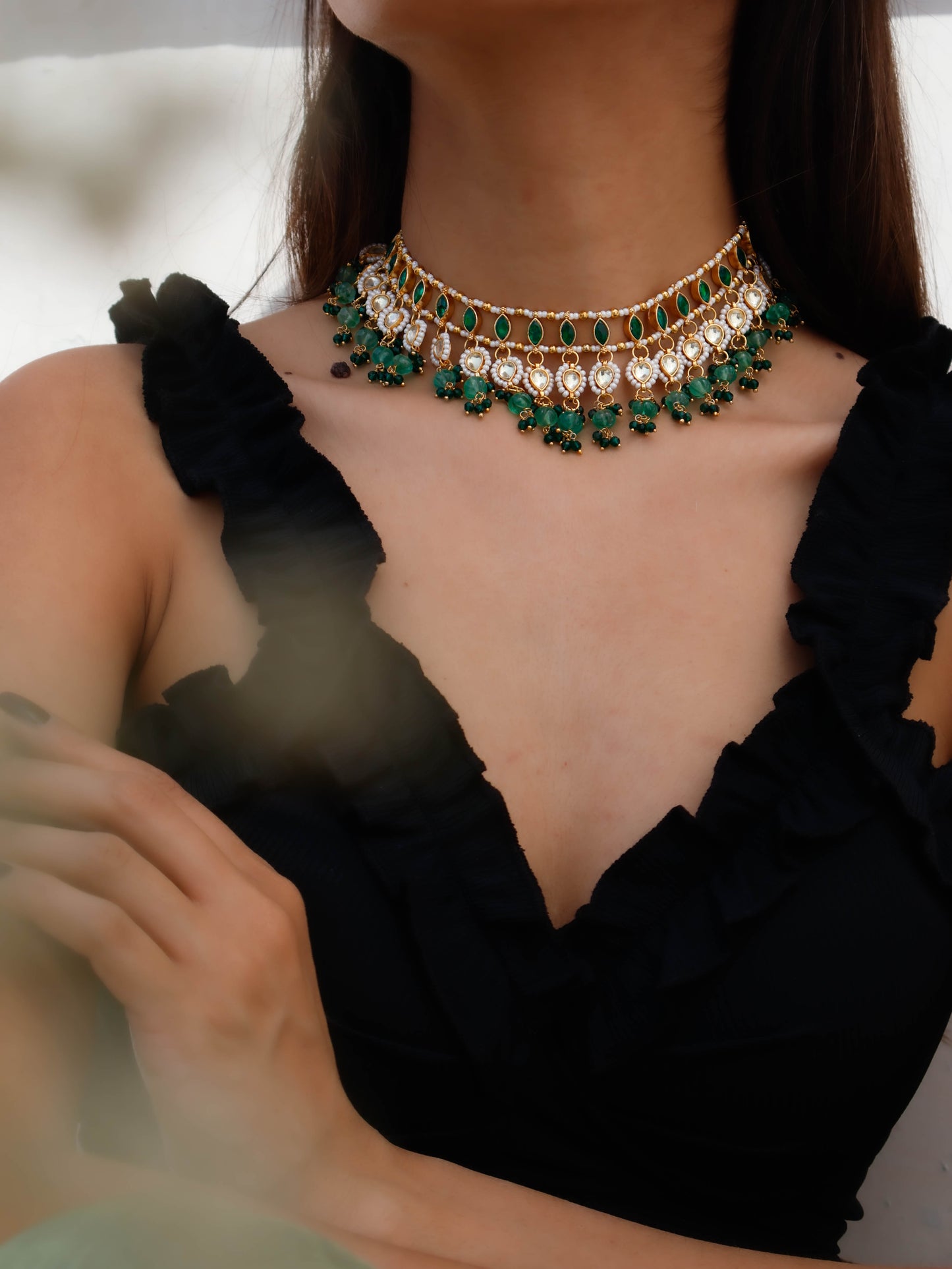 Bhavya Green Kundan Choker Necklace