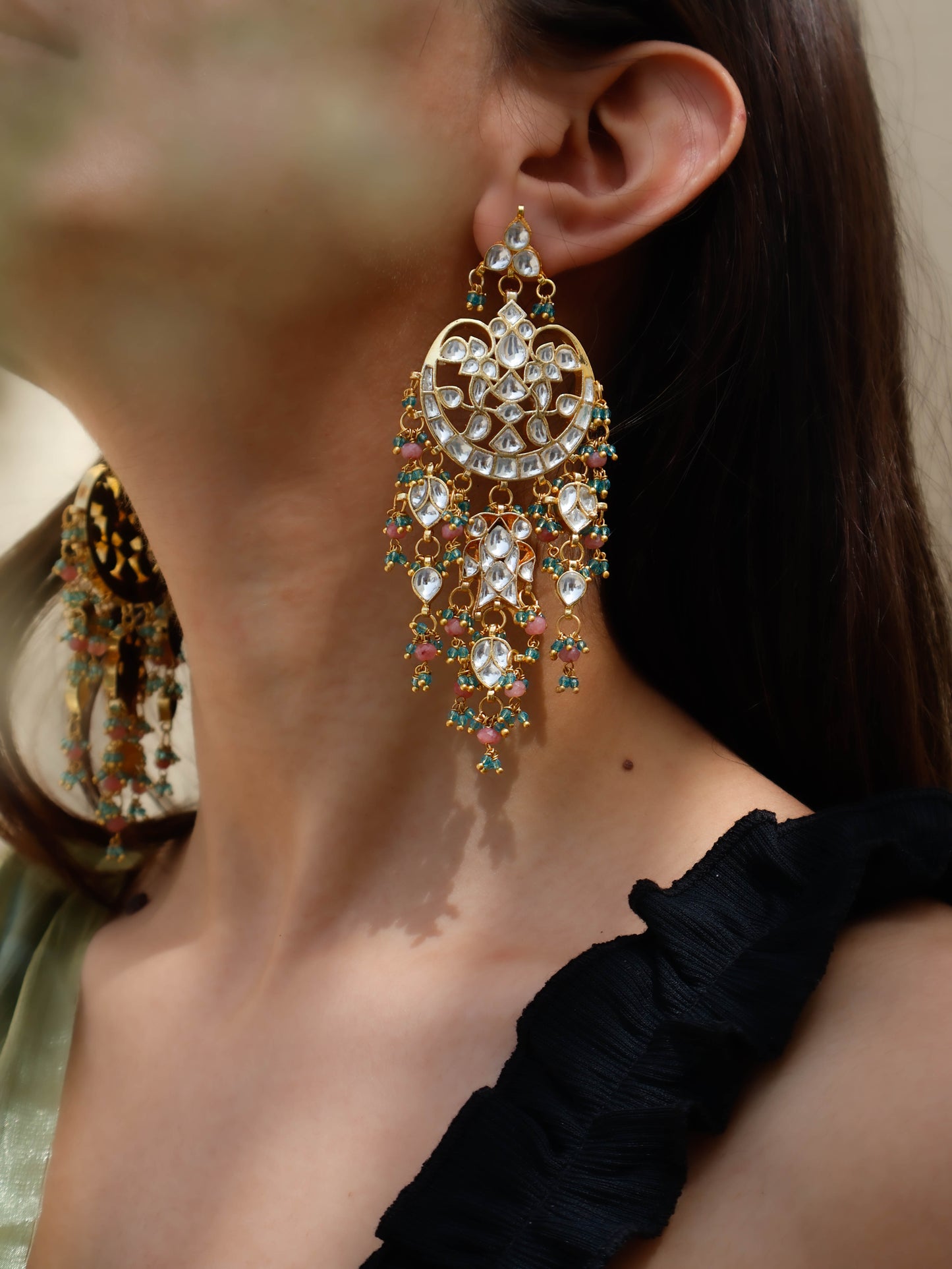 Arishfa Pink-Turquoise Kundan Earrings