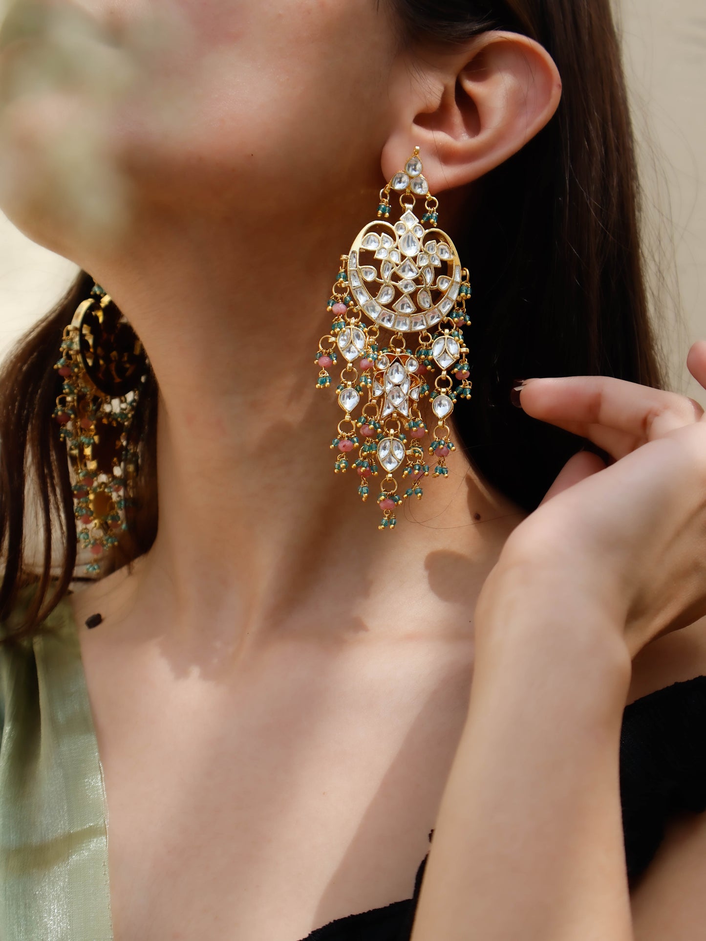 Arishfa Pink-Turquoise Kundan Earrings