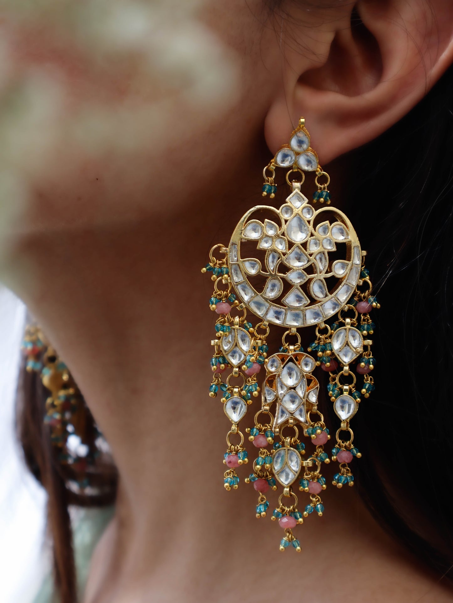 Arishfa Pink-Turquoise Kundan Earrings