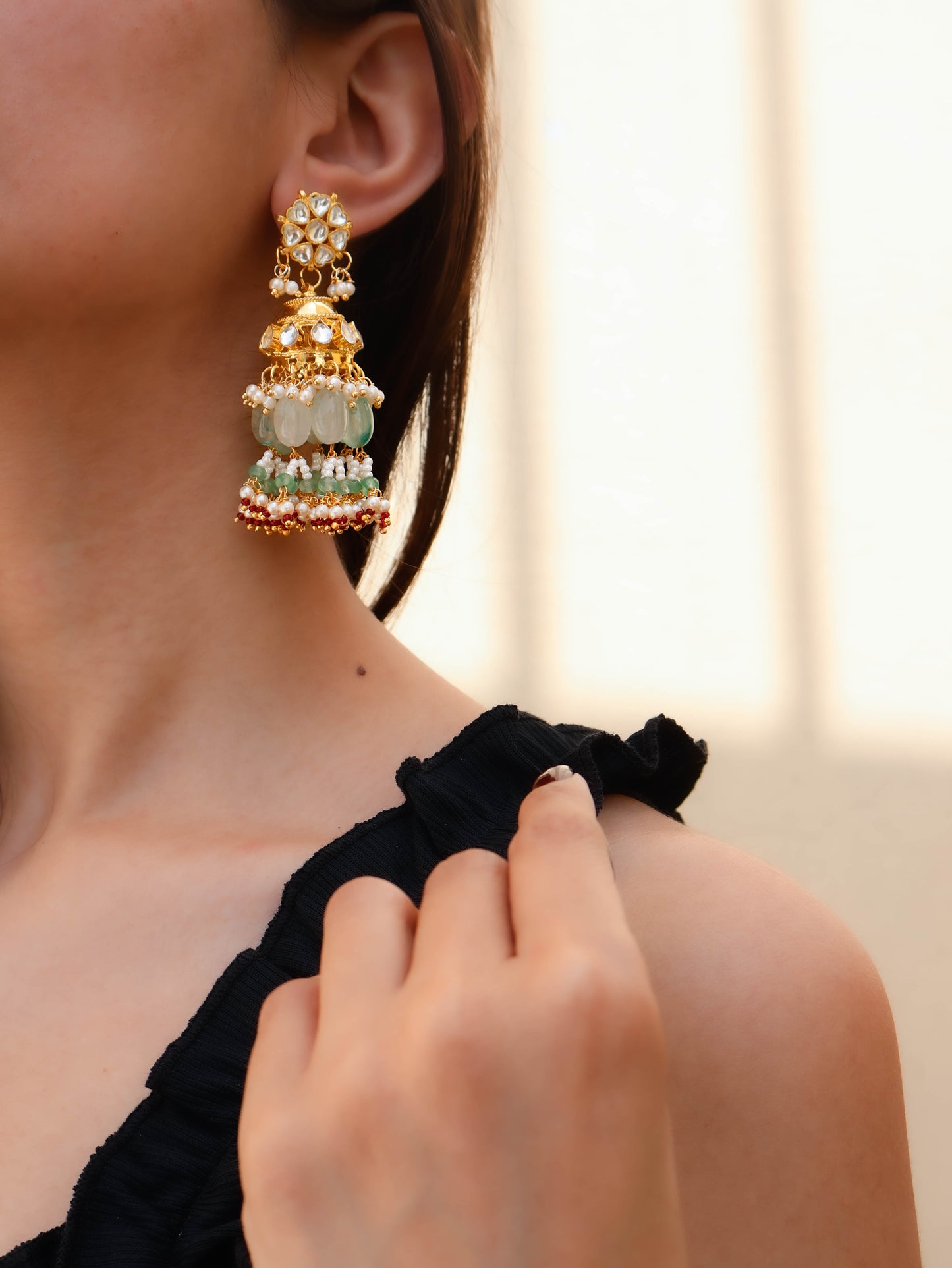 Anika Mint-Green Kundan Earrings