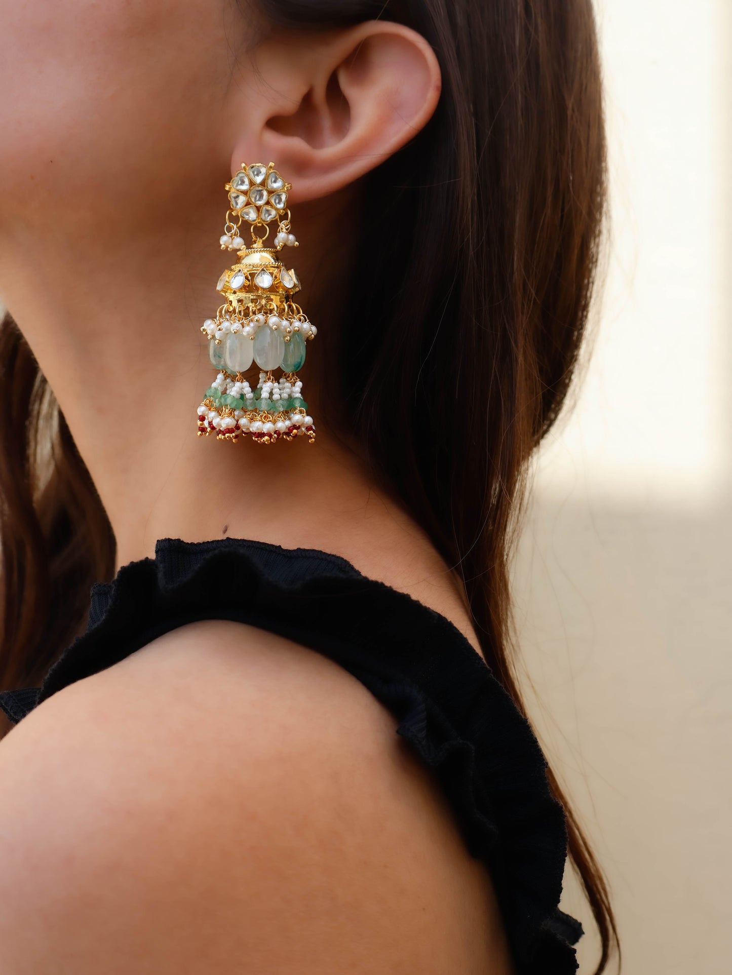Anika Mint-Green Kundan Earrings