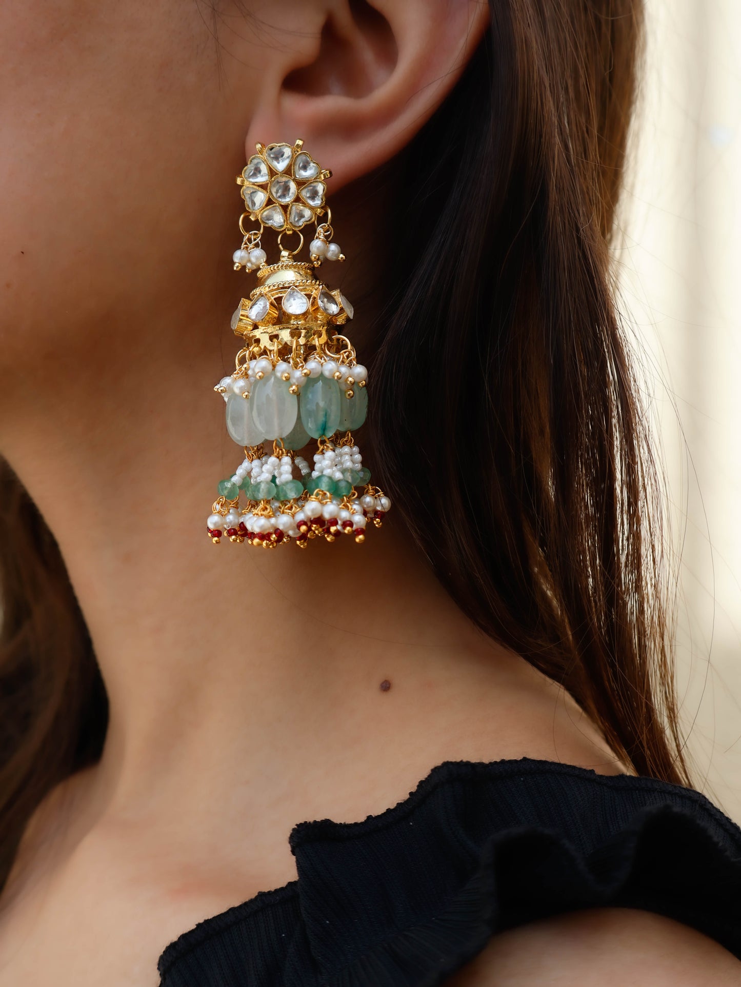 Anika Mint-Green Kundan Earrings