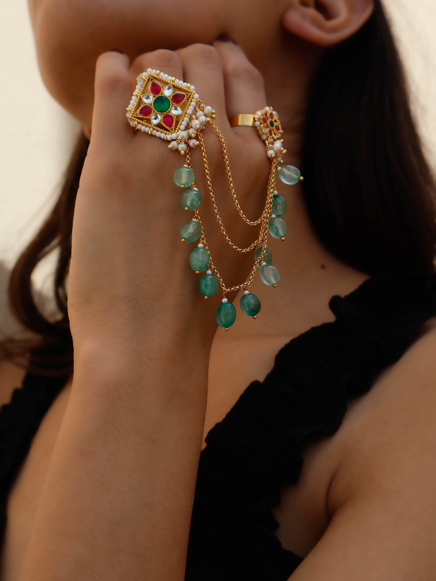Sylvia Green- Red Kundan Ring