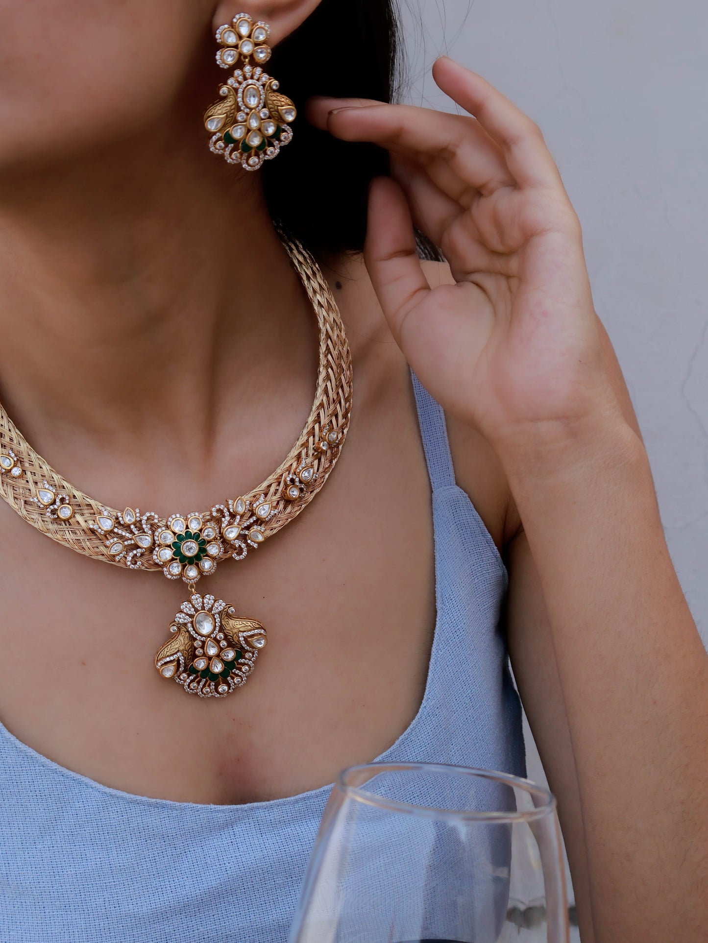 Cia Green Polki Hasli Necklace Set