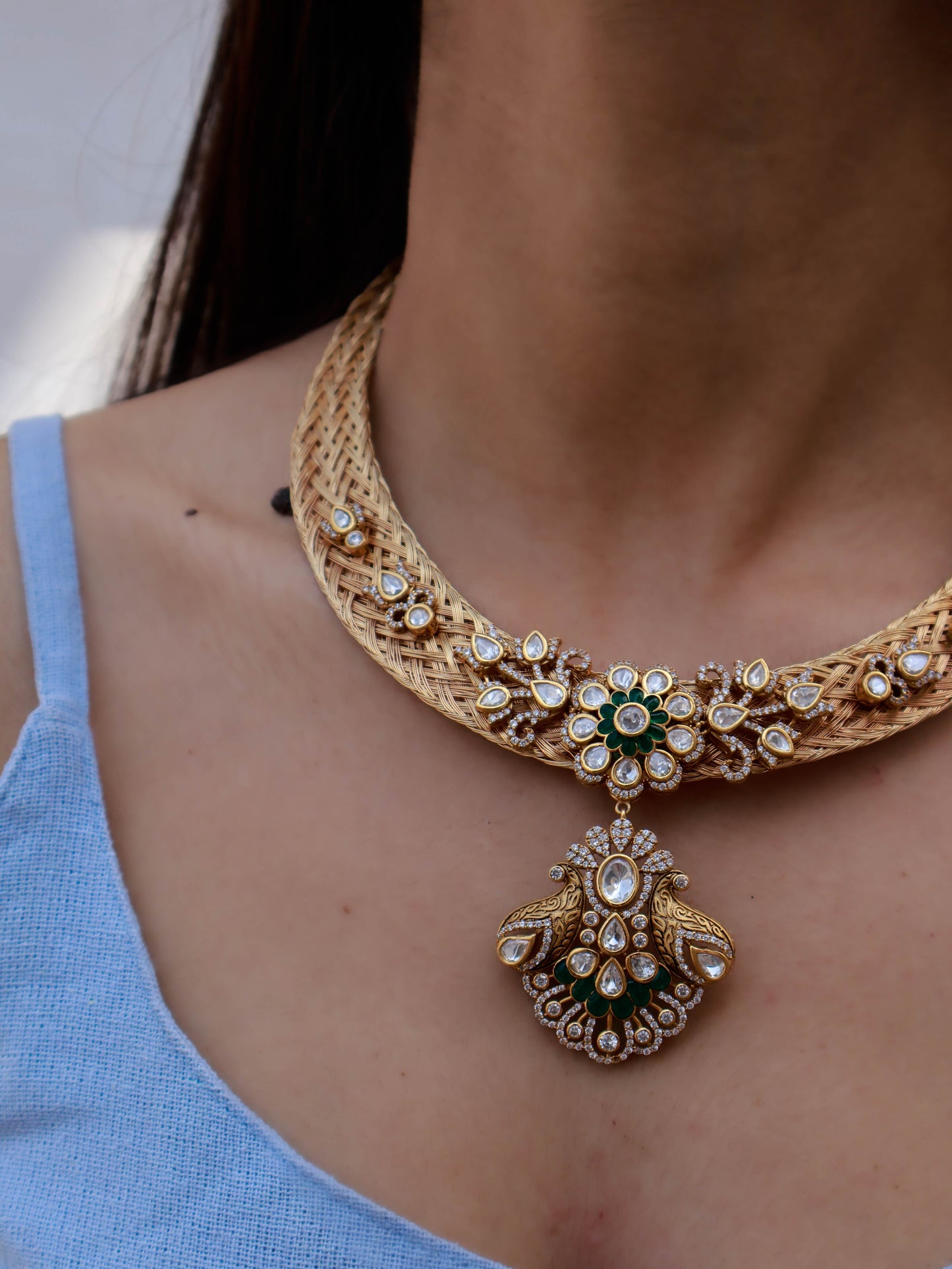 Cia Green Polki Hasli Necklace Set